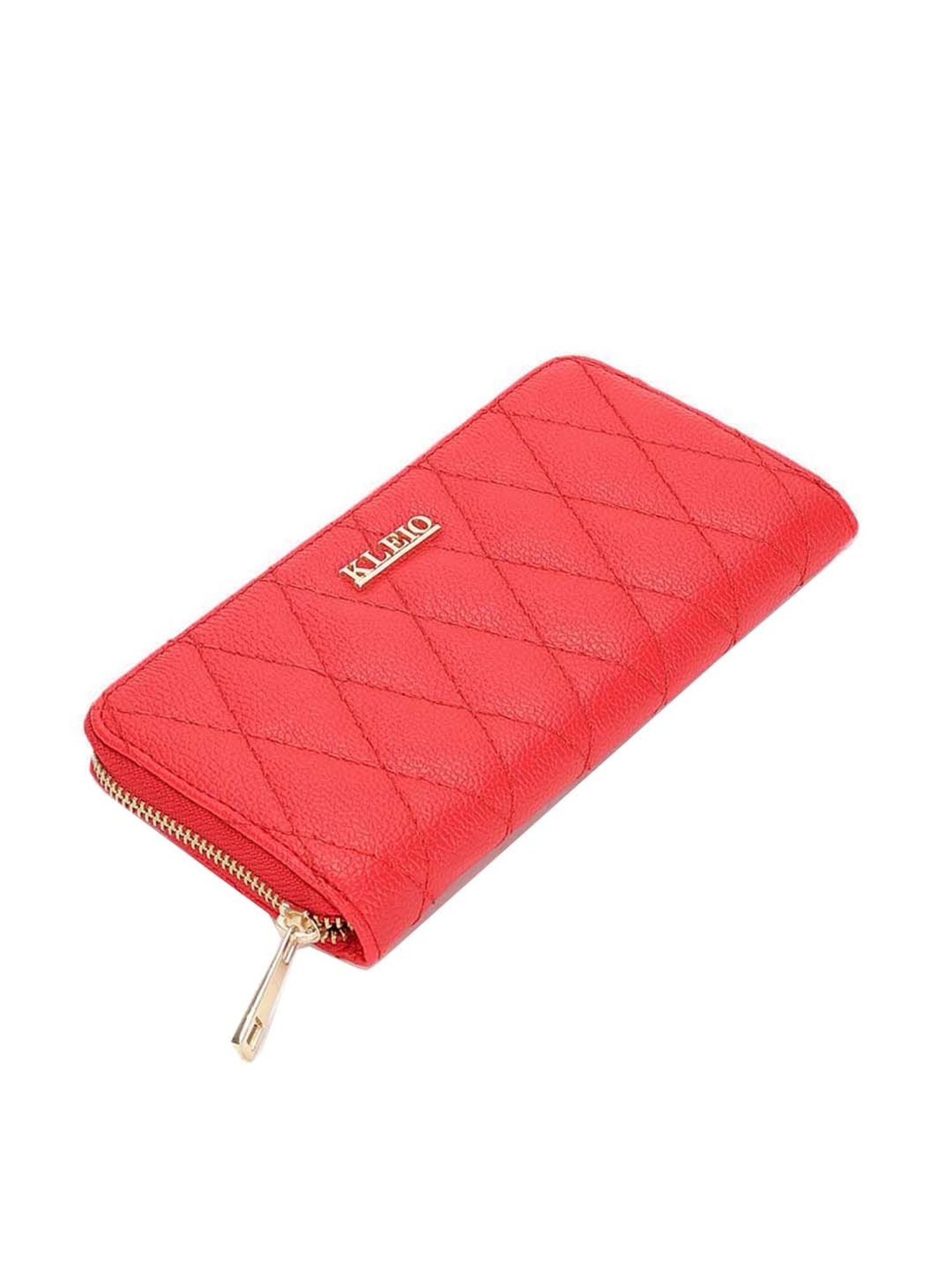 KLEIO Red Quilted Zip Around Wallet for Women