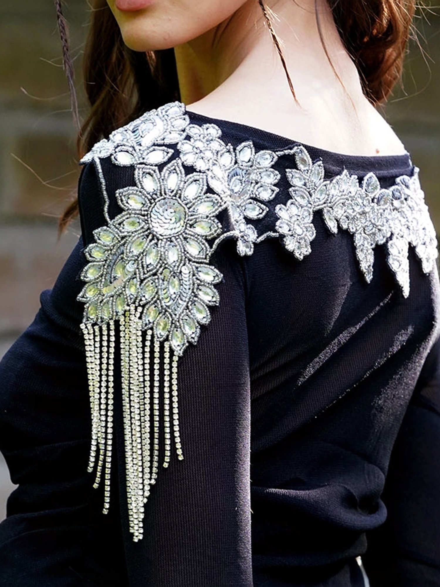 Odette Silver Embellished Fancy Short Cape