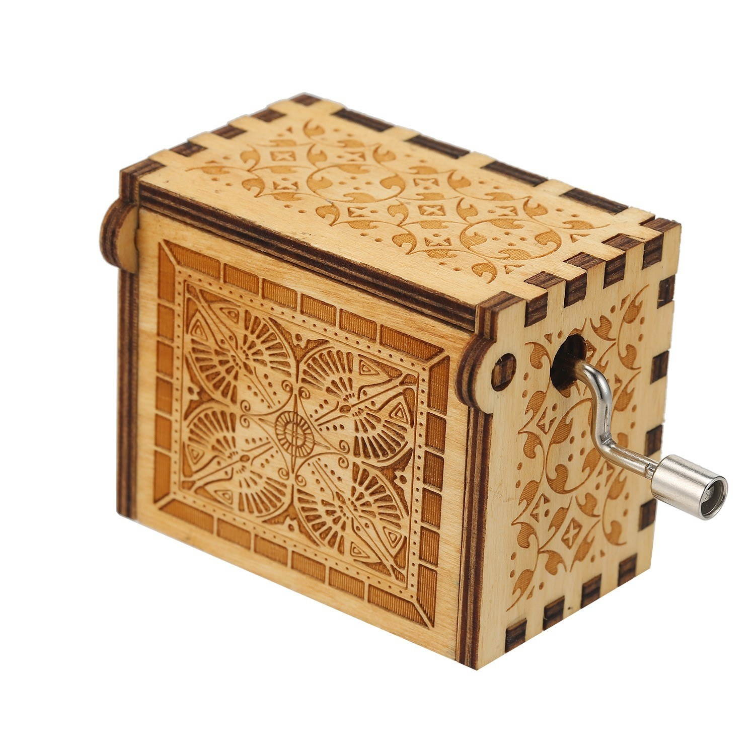 Vintage Wooden Music Box Hand Crank Music Case Carved Engraving Children Toy Christmas Festival Presents