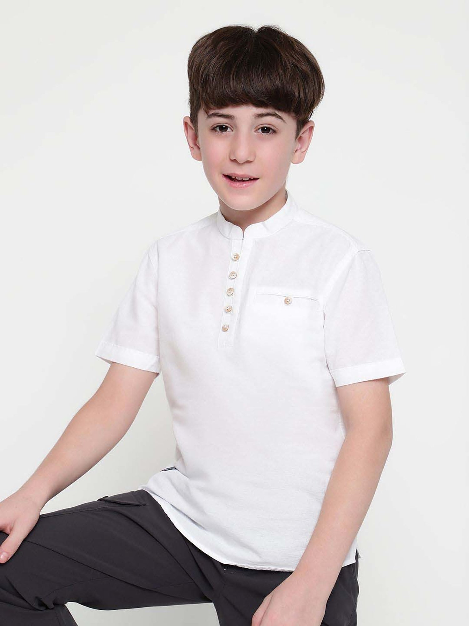 Octave Kids White Cotton Regular Fit Shirt