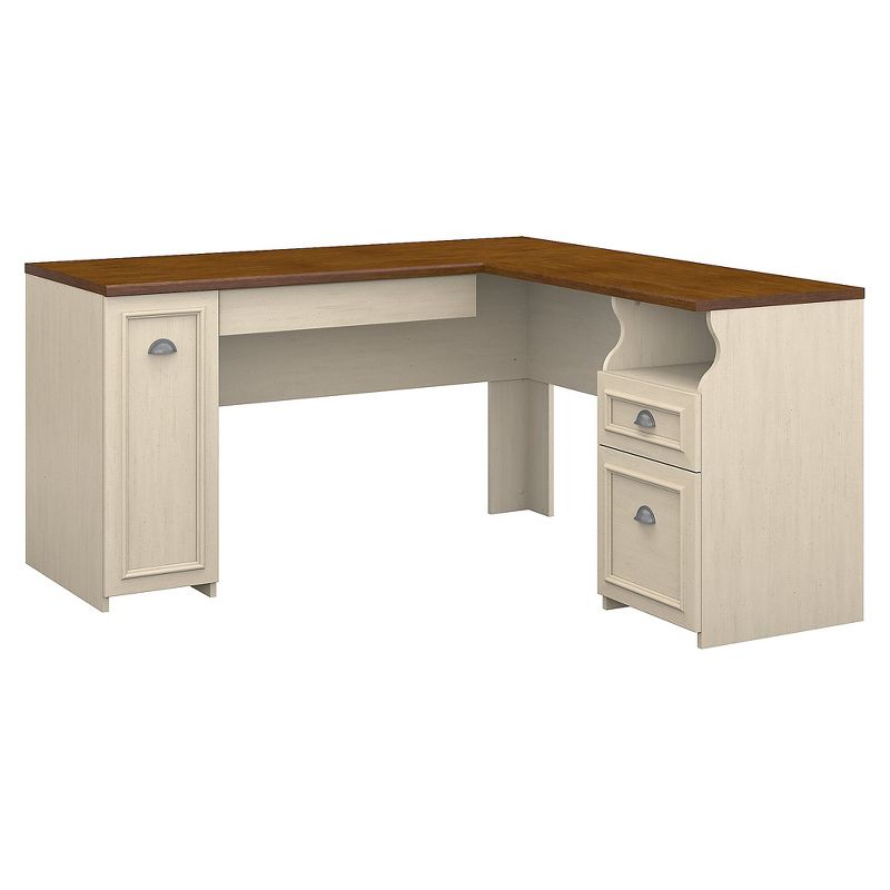 Bush Furniture Fairview L Shaped Desk, Antique White/Tea Maple WC53230-03K