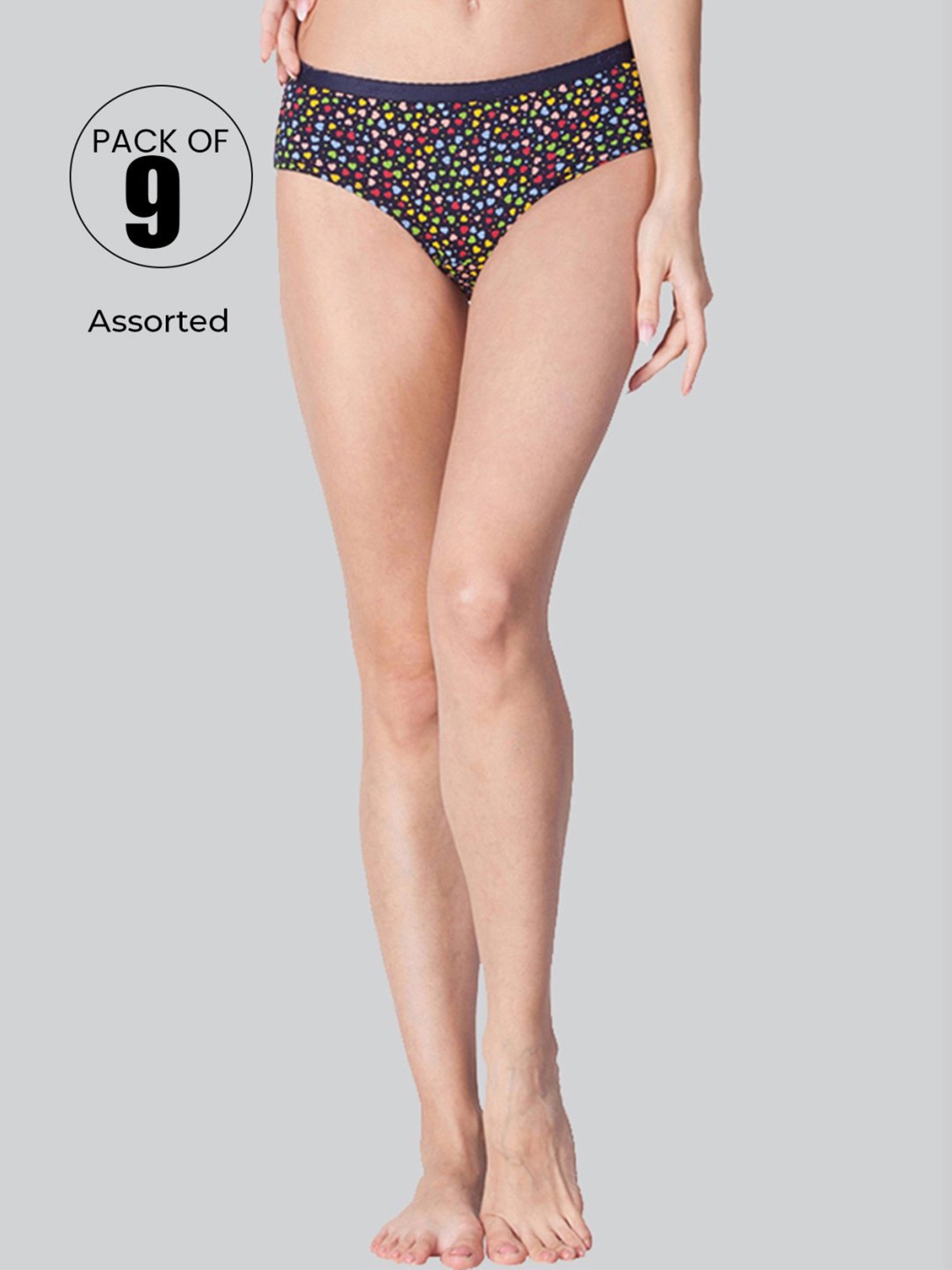 Lyra Assorted Color Cotton Printed Hipster Panties - Pack Of 9