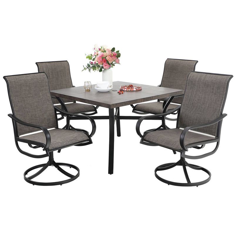 5pc Patio Set with Steel Table with 2" Umbrella Hole & 360 Swivel Sling Arm Chairs - Captiva Designs