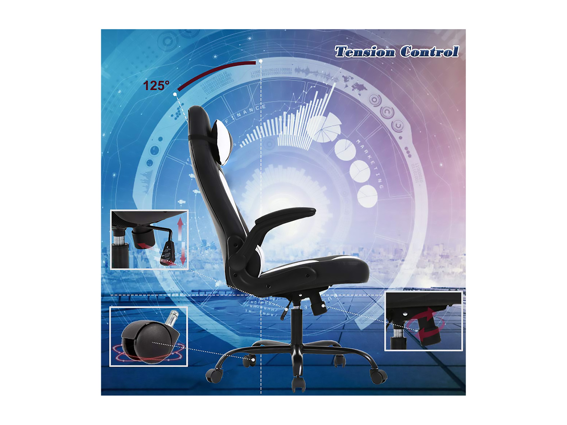 ProHT 95000 Ergonomic Gaming Chair with Adjustable Headrest Pillow, Padded Armrest and Lumber Support