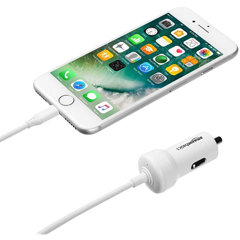 Coiled Cable Lightning Car Charger 5V 12W 15Foot White 5Pack