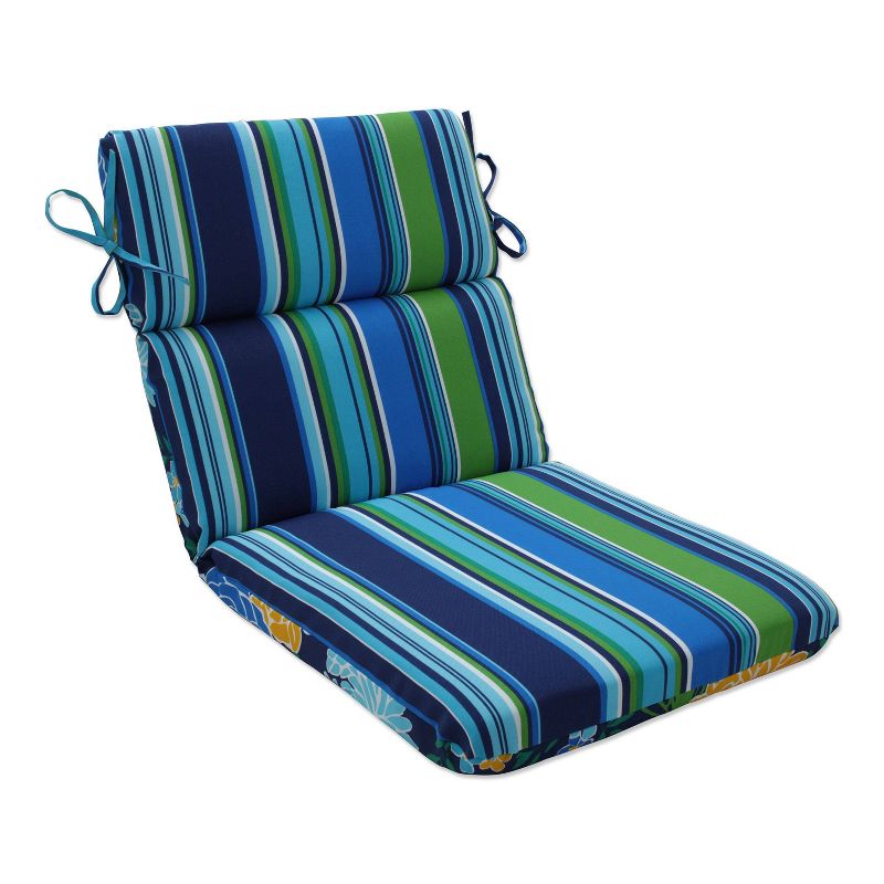 Outdoor/Indoor Rounded Chair Pad Spring Bling Blue/ Sea Island Stripe Blue - Pillow Perfect