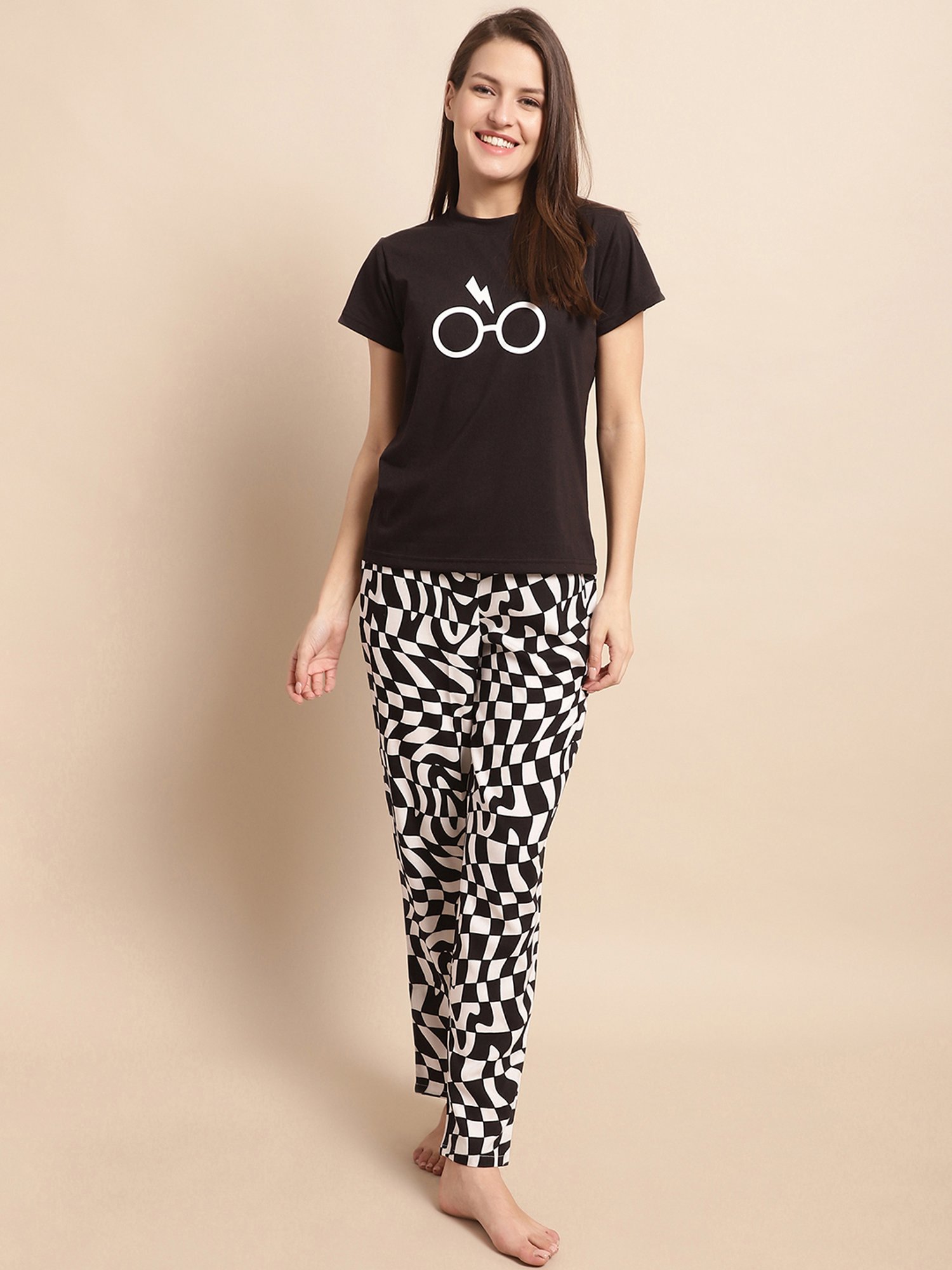 Boston Club Black Printed Top With Pyjamas