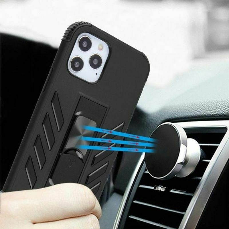 For  iPhone 12 Pro Max 6.7" Black Hard TPU Hybrid Plastic Case w/stand