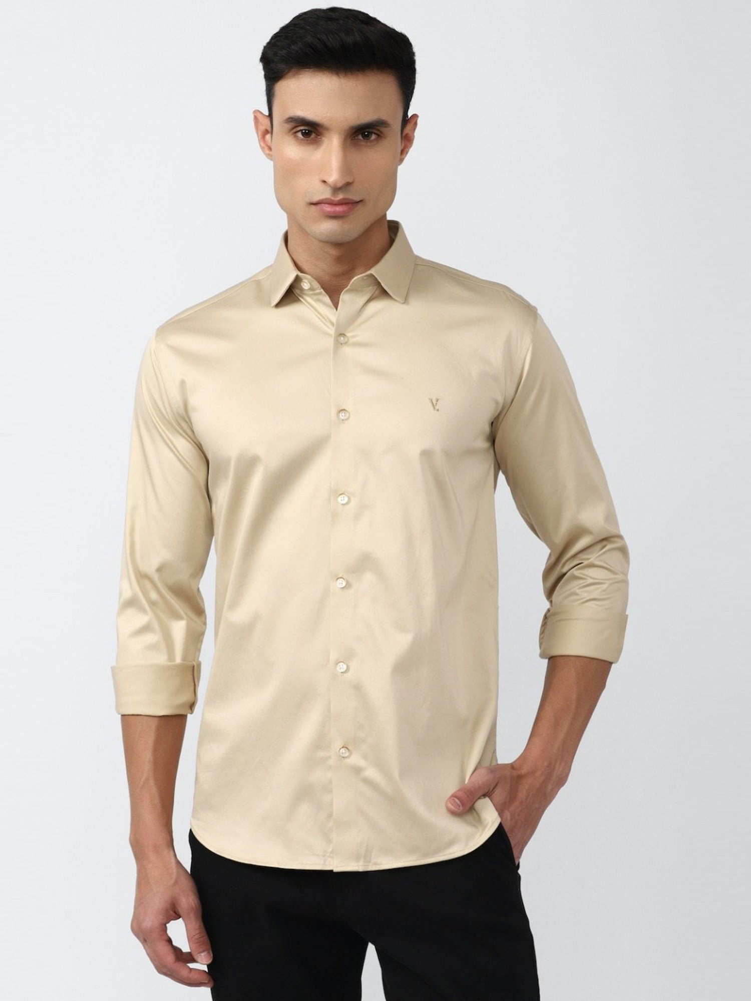 V Dot Beige Slim Fit Shirt
