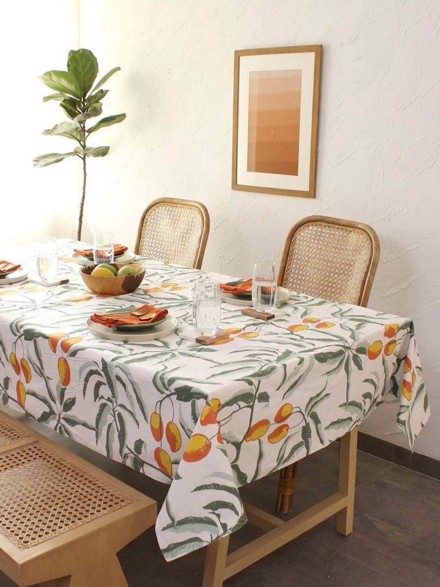 House This Amra  Printed White 180 TC Cotton Table Cover