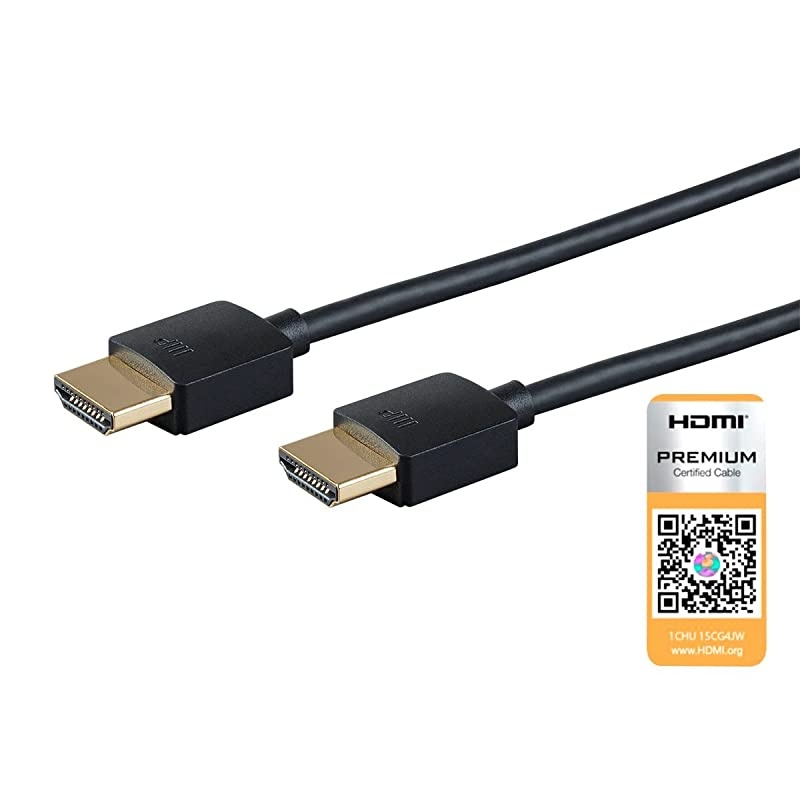 High Speed HDMI Cable - 6 Feet - Black| Certified Premium, 4K@60Hz, HDR, 18Gbps, 36AWG, YUV, 4:4:4 - Ultra Slim Series