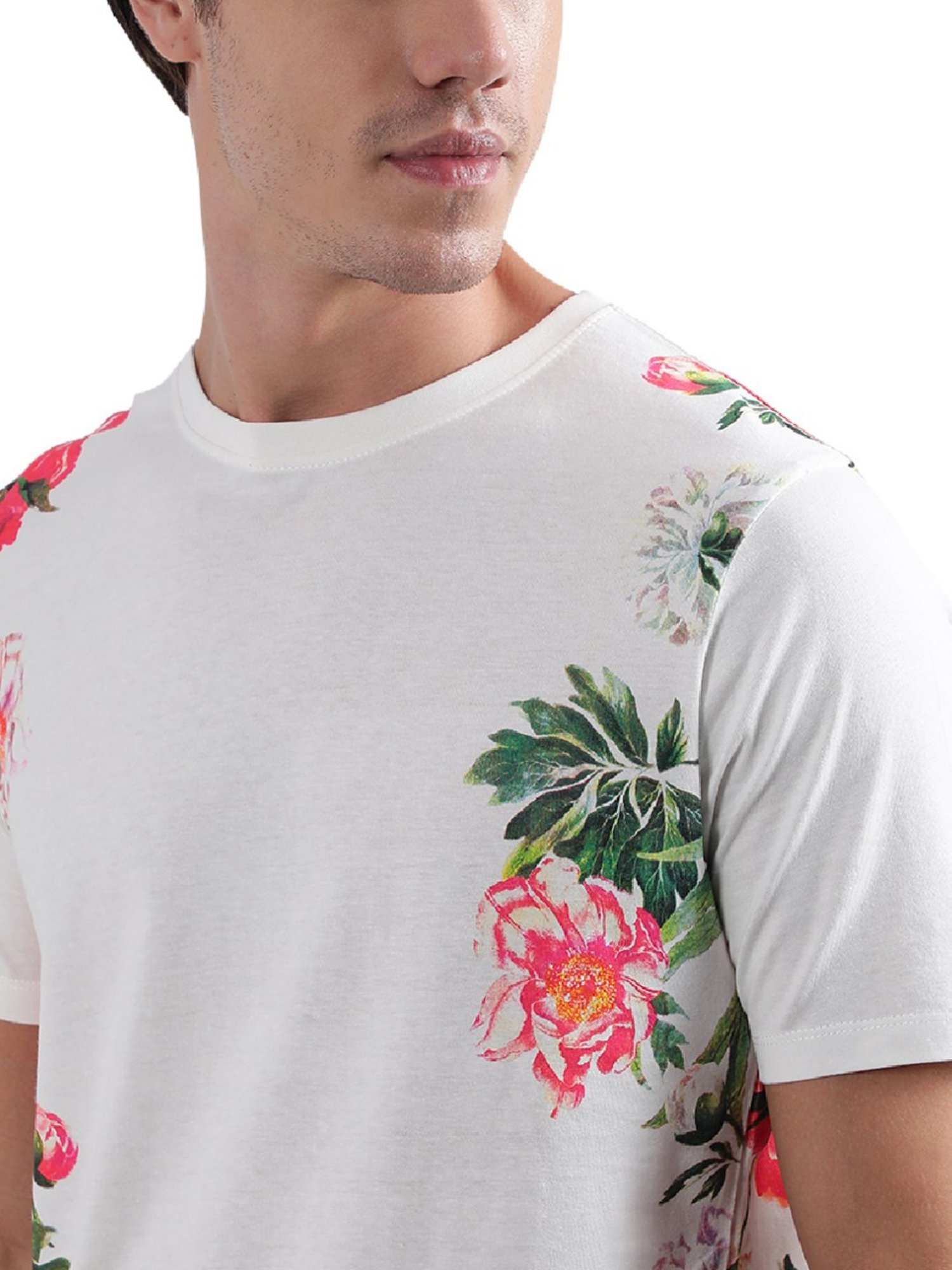 Lindbergh White Cotton Regular Fit Printed T-Shirt