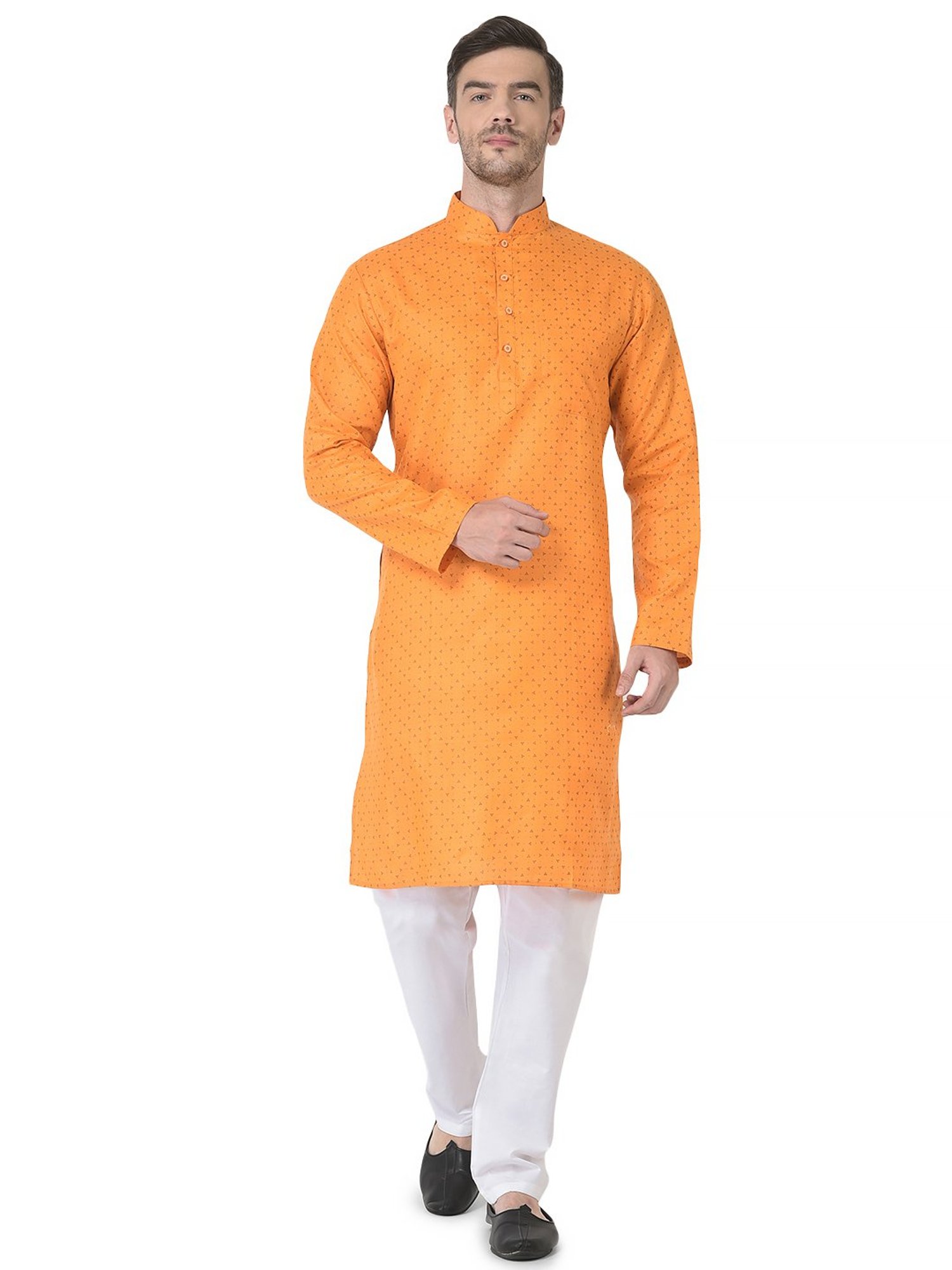 SG LEMAN Orange & White Regular Fit Printed Kurta and Pyjama Set