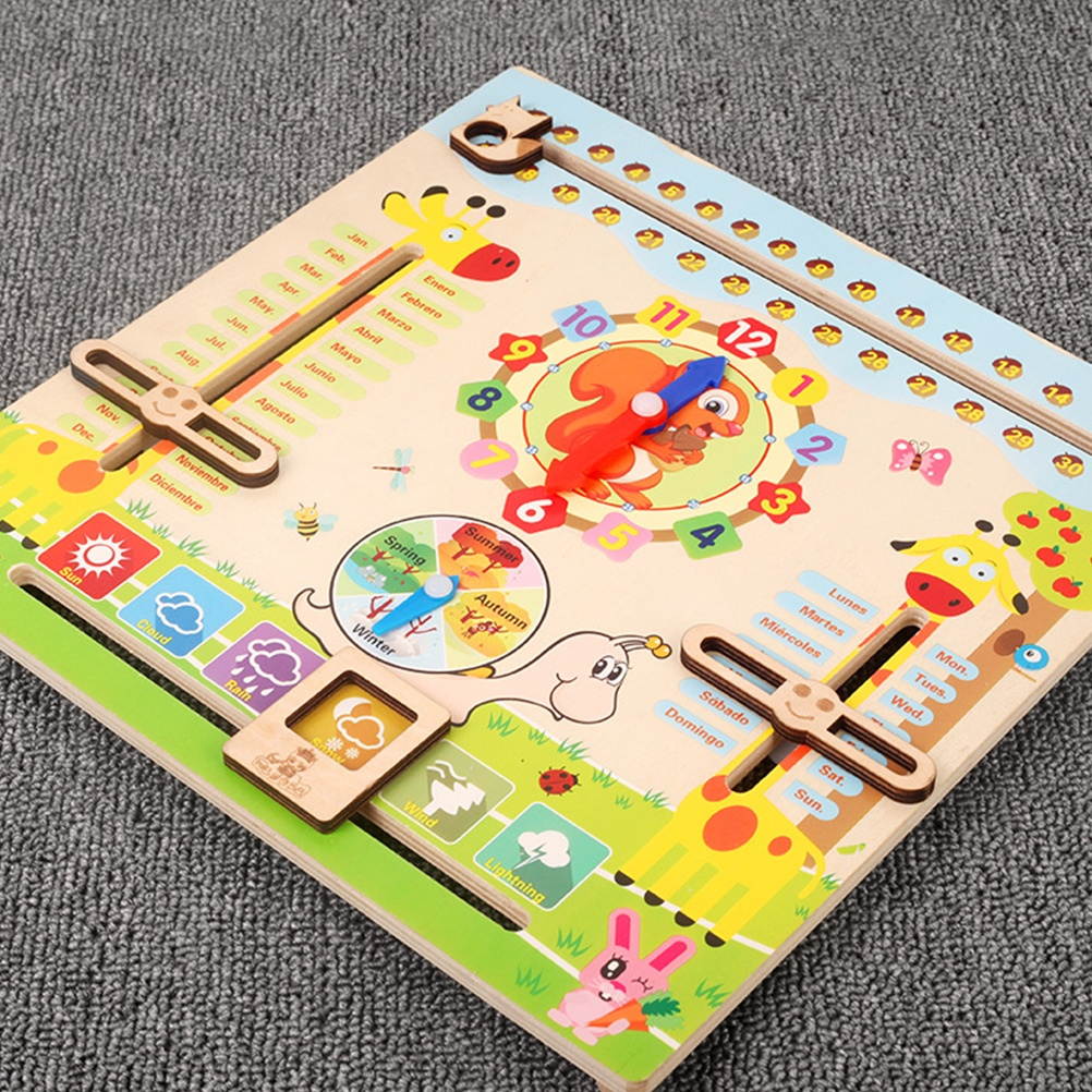 1 Set Wooden Digital Clock Alarm Calendar Learning Early Educational Toy Versatile Clock for Date Weather Week Month Season