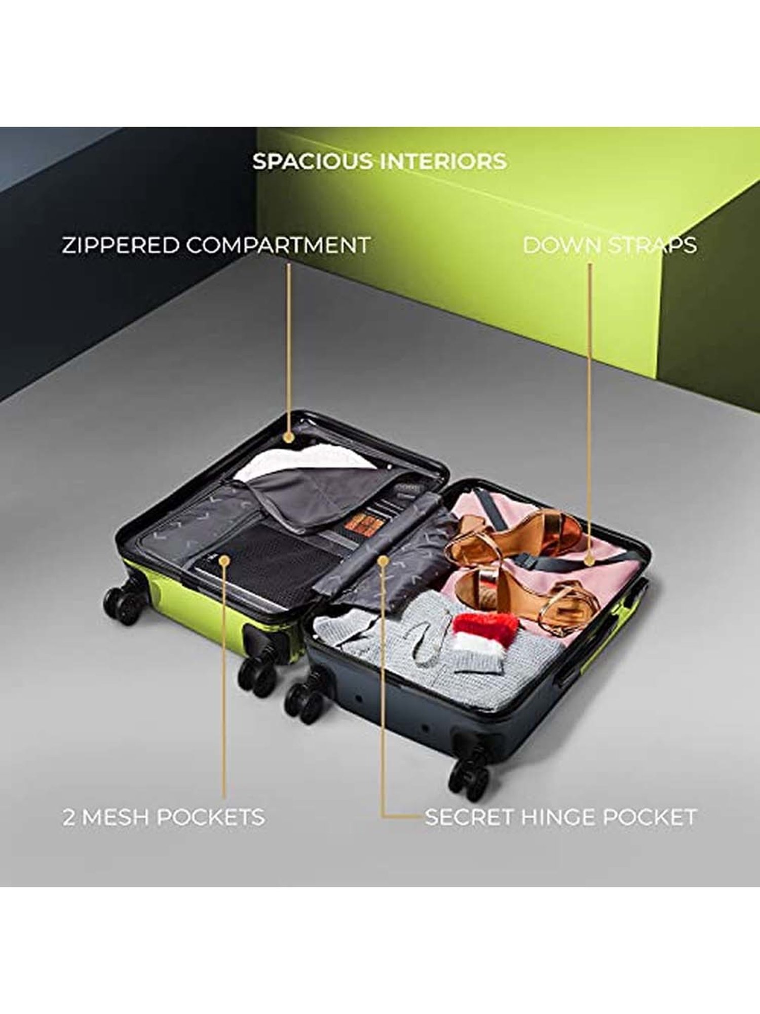 Nasher Miles Istanbul Hard-Sided Polycarbonate Se of2 Trolley Bags (55 & 65 cm) (Lime Green-Olive)