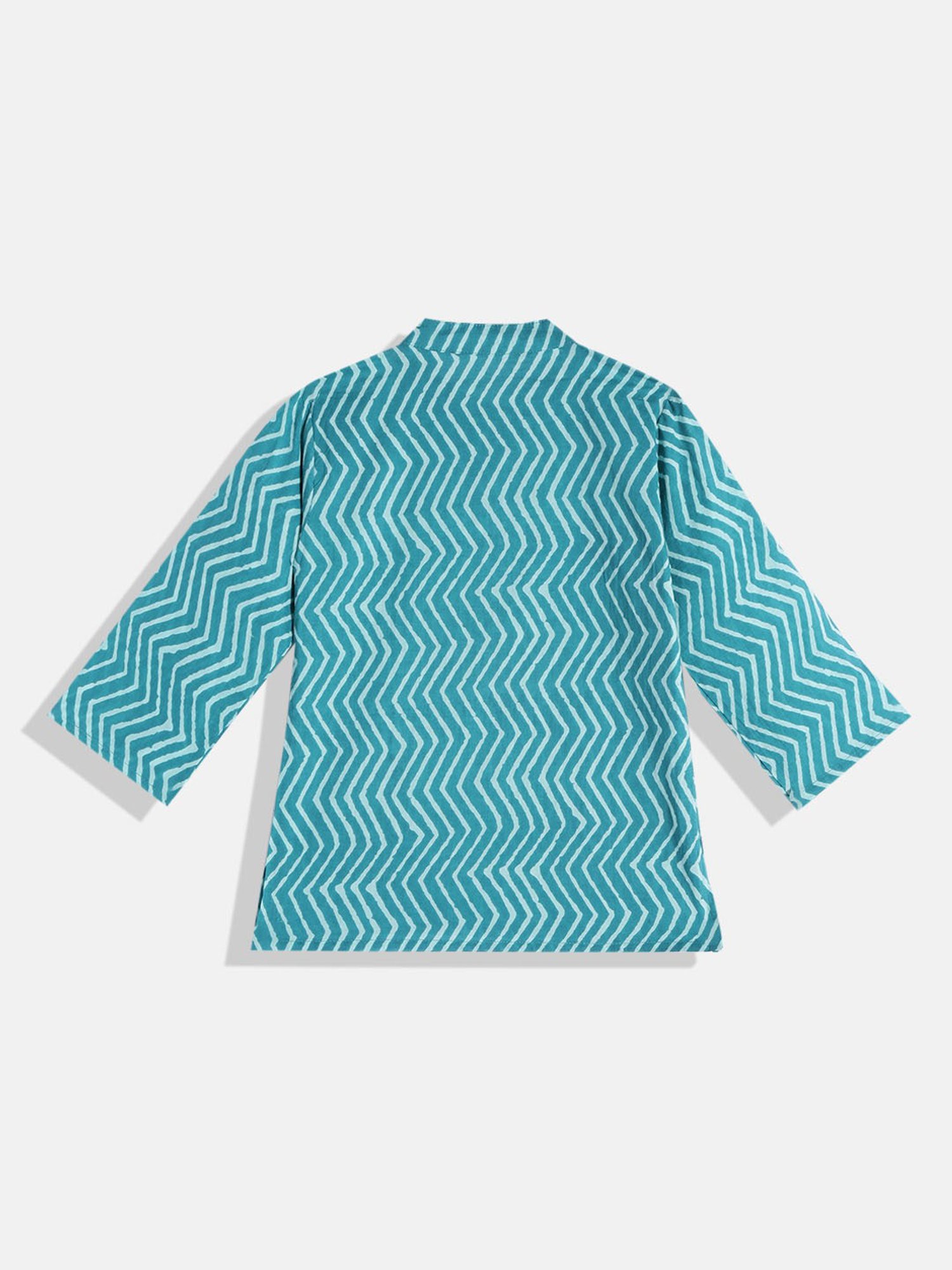 READIPRINT FASHIONS Kids Turquoise & White Printed Full Sleeves Kurta, Nehru Jacket with Pyjamas