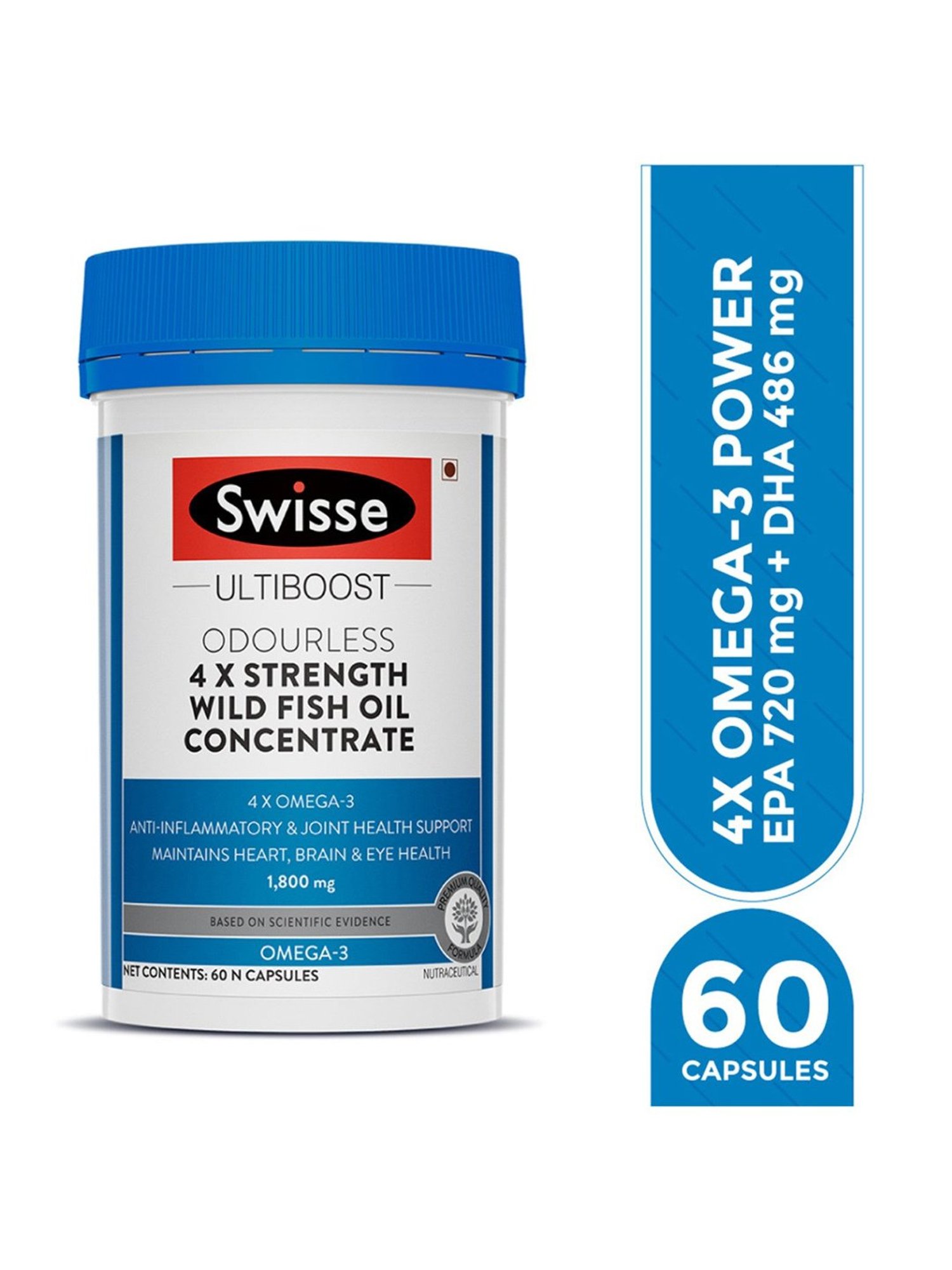 Swisse Ultiboost Odourless 4X Strength Wild Fish Oil Supplement - 60 Tablets