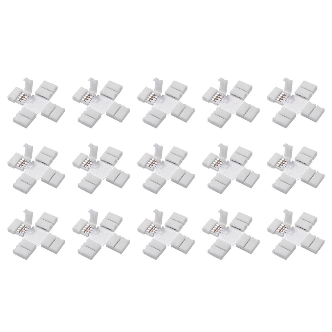 10mm 4P Cross Shape LED Strip Connector Quick Splitter for 5050 RGB 4 Conductor Strip Lights 15Pcs