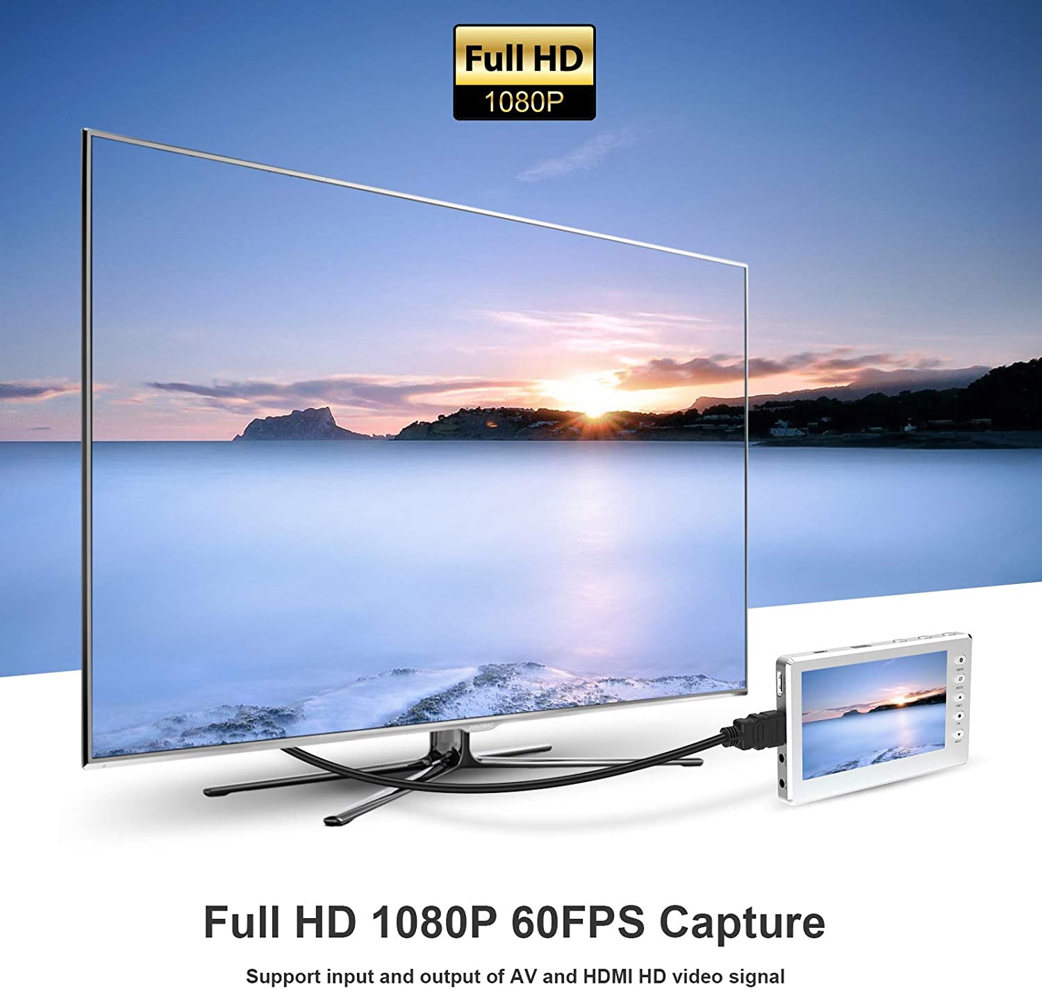 DIGITNOW HD Video Capture Box 1080P 60FPS USB 2.0 Video to Digital Converter with 5" OLED Screen, AV&HDMI Video Recorder Capture from VCR, DVD, VHS Tapes, Hi8, Camcorders, Gaming Systems