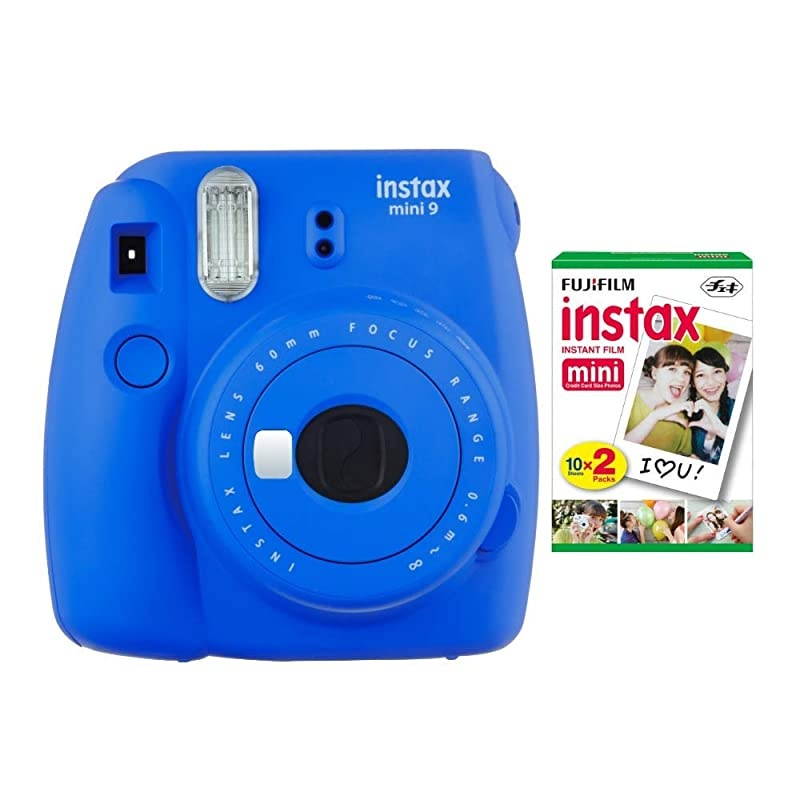 instax Mini 9 Instant Camera Cobalt Blue with Film Twin Pack Bundle 2 Items
