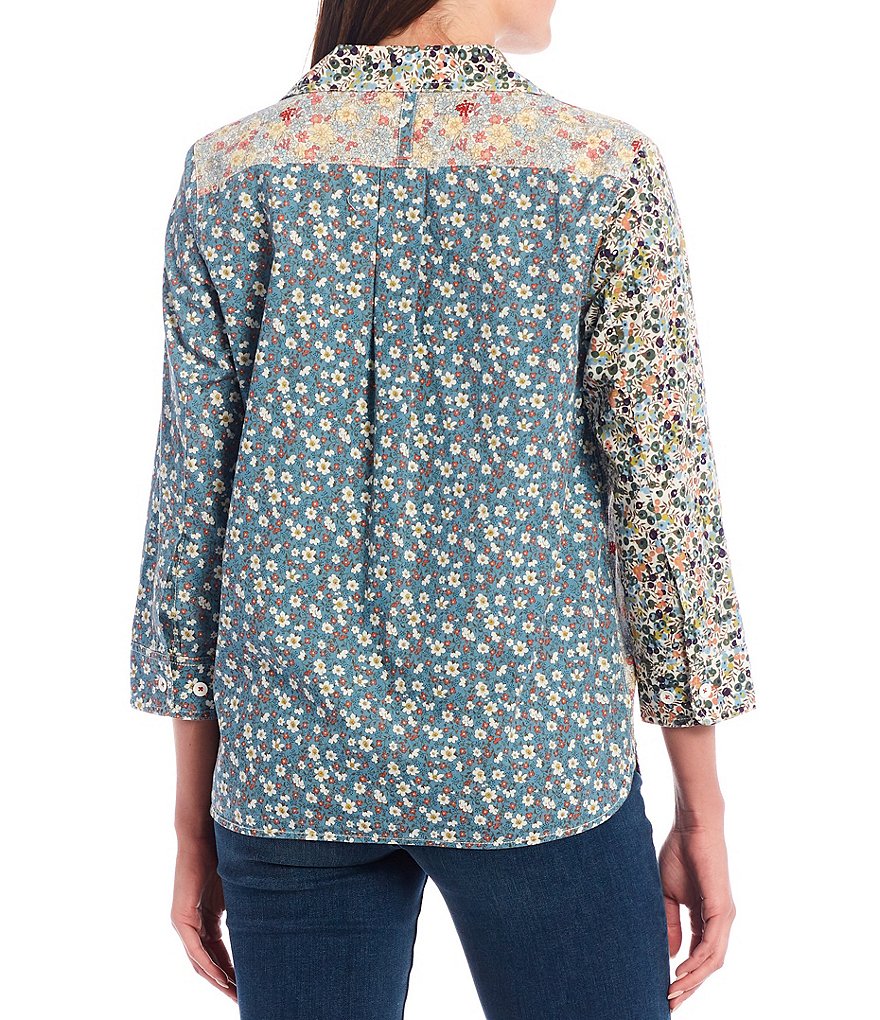 Tru Luxe Jeans 3/4 Sleeve Mixed Floral Print Button Front Shirt