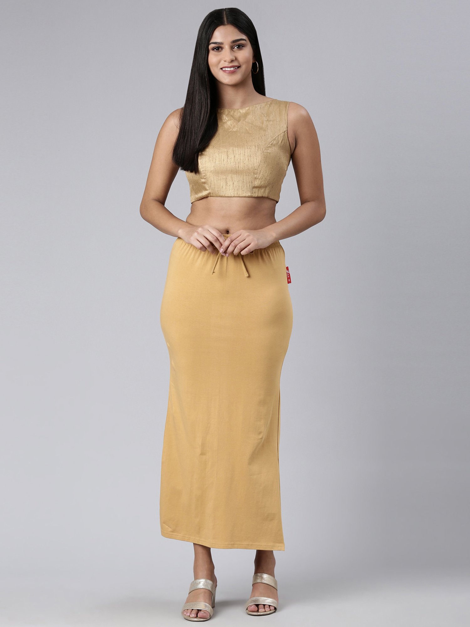 JCSS Beige Cotton Saree Shapewear