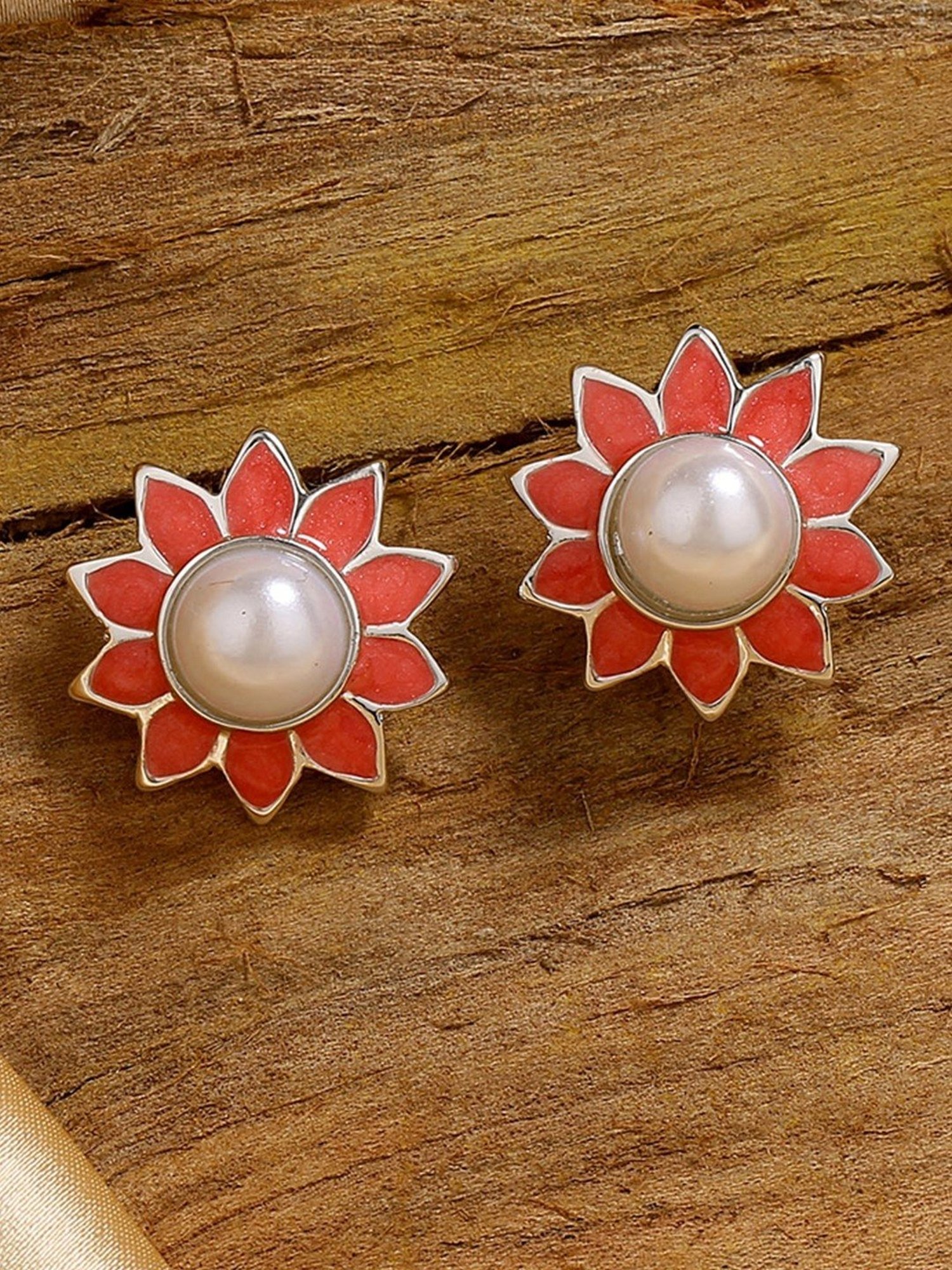 Estele Rhodium-Plated Dazzling Pearl Stud Earrings