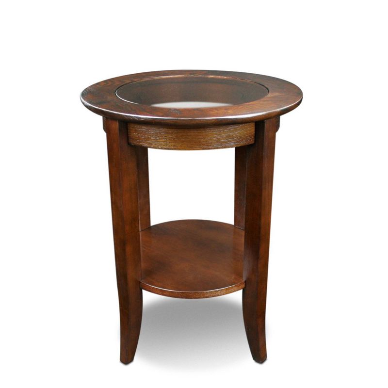 Solid Wood Round Glass Top End Table - Chocolate Oak Finish - Leick Home