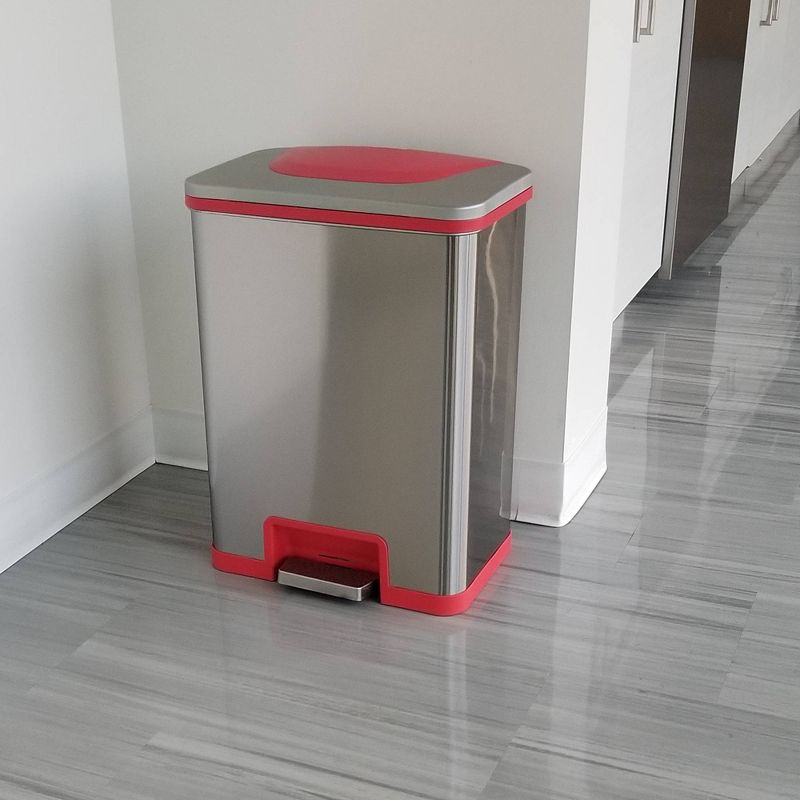 halo quality 13gal TapCan Stainless Steel Pedal Sensor Step Trash Can with Red Trim