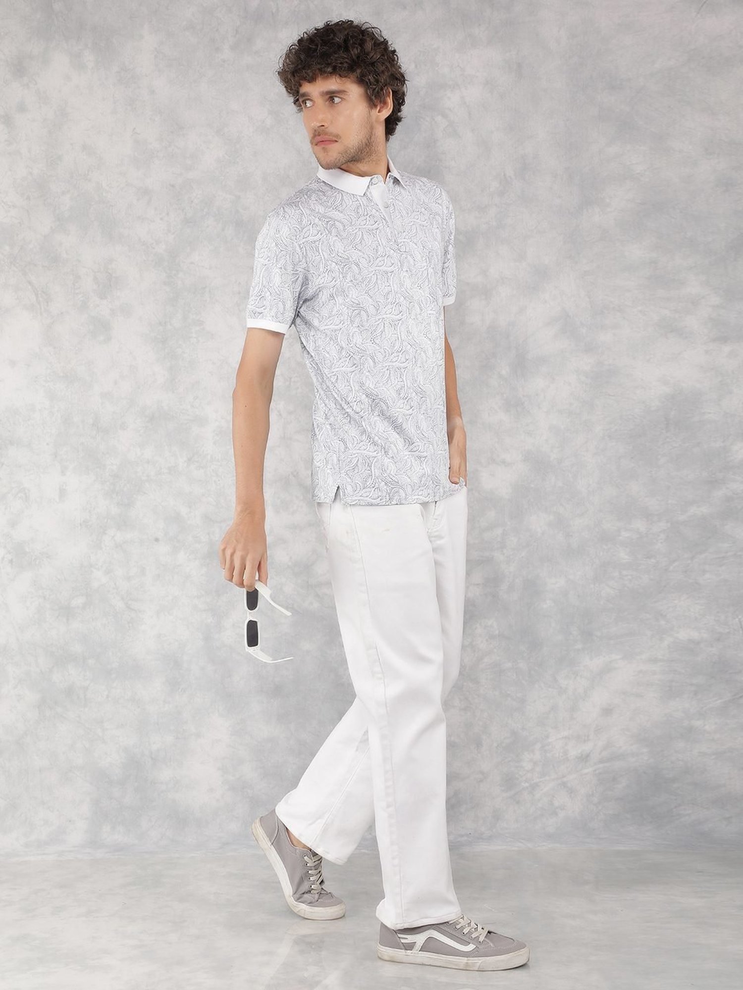 Crimsoune Club Blue Cotton Slim Fit Printed Polo T-Shirt