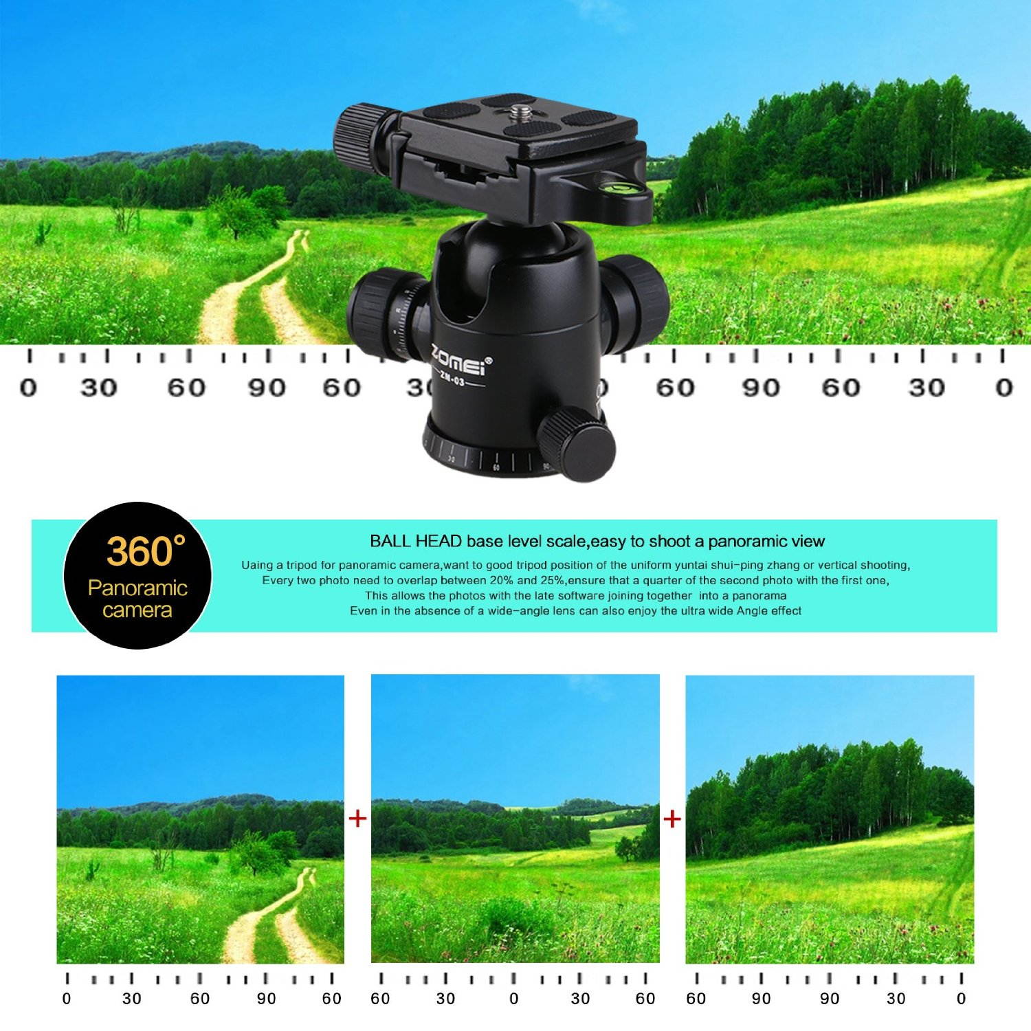 ZOMEi ZM-03 Photography Tripod Ball Head (Updated Version) Ballhead+Quick Release Plate Pro Camera Tripod Max to 8KG
