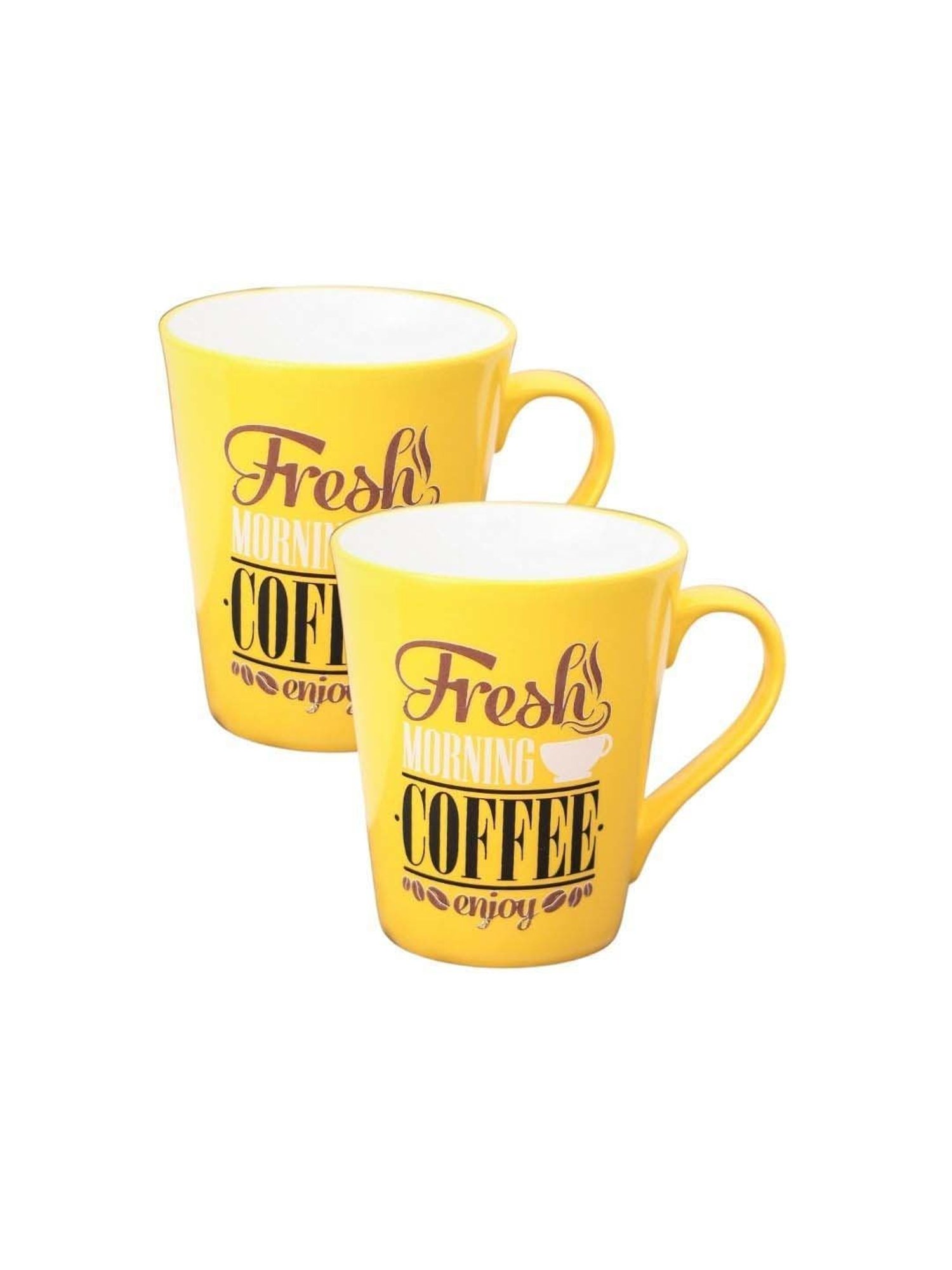 Clay Craft Yellow Ceramic 8 cm Milk Mug (0.35 L) - Set of 2