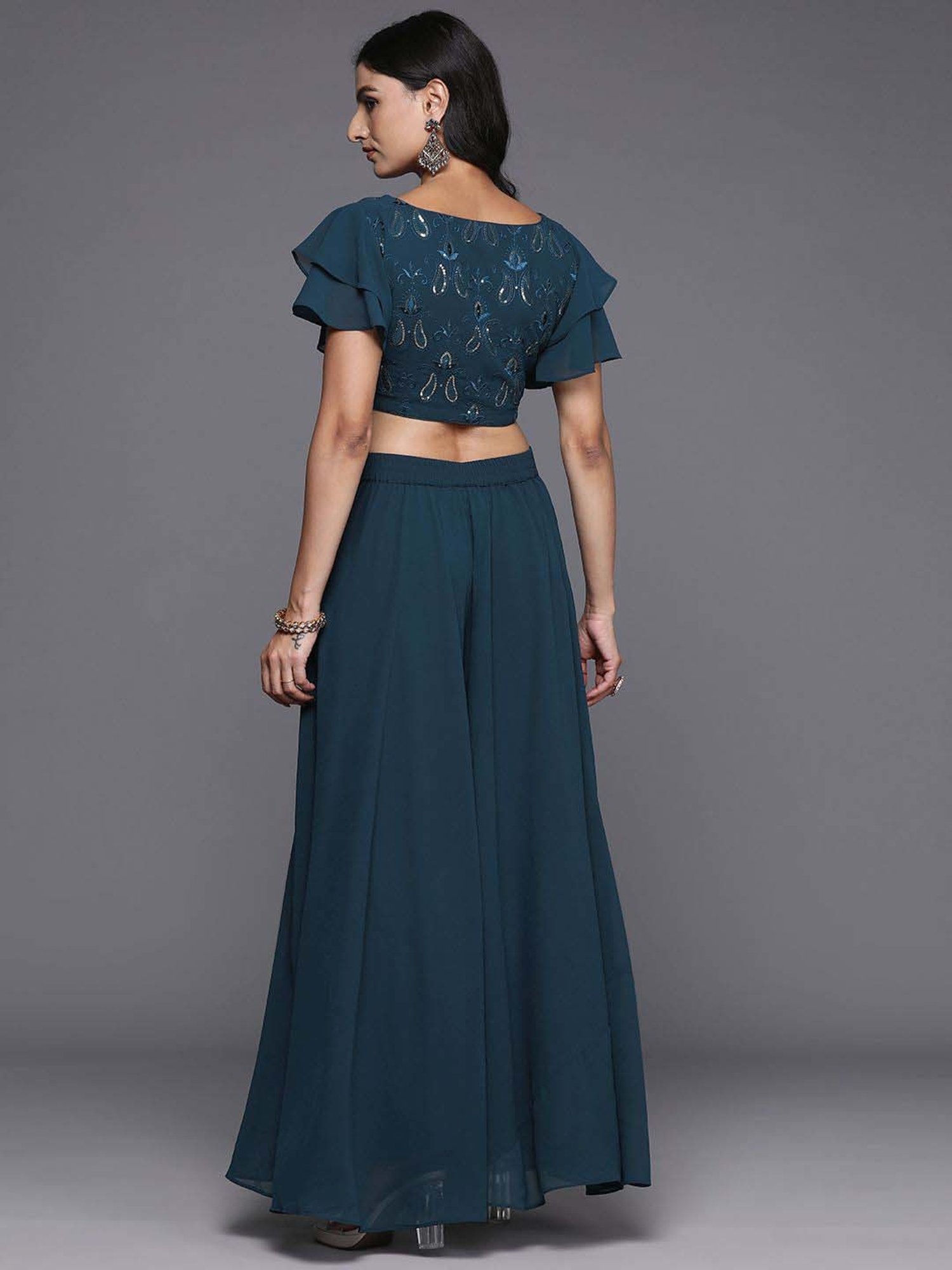 Libas Blue Plain Lehenga Choli Set