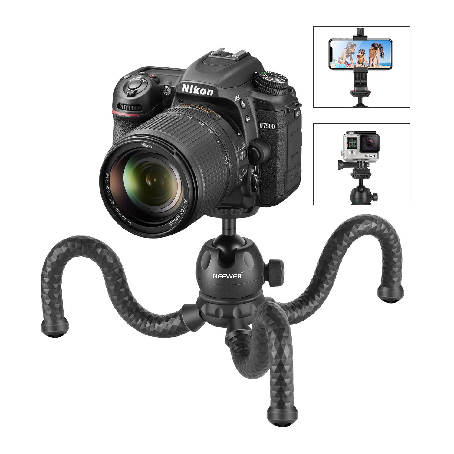 Neewer 12 inches Flexible Tripod with 1/4-inch Screw Mount and Ball-Head 360 Degree Rotatable Phone Clip for iPhone Samsung Huawei Smart Phone and DSLR Camera for Photo Video Photography