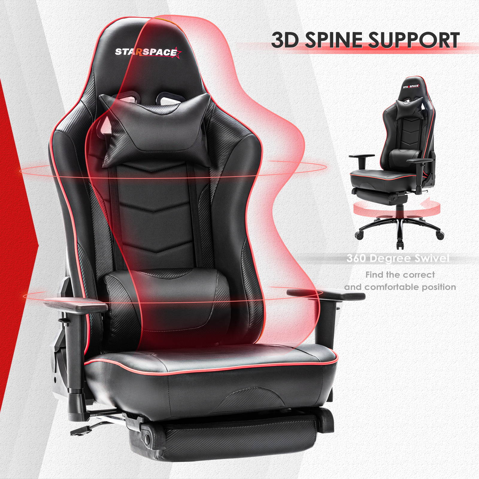STARSPACE Adjustable Lumbar Support Footrest Gaming Chair with Racing Ergonomic Desk Chair