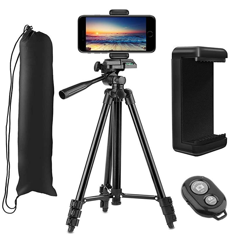 Phone Tripod  50quot Aluminum Lightweight Camera Tripod + Bluetooth Remote + Universal Smartphone Holder Mount Compatible for iPhone XS Max XS XR X 8 7 6 6S PlusGalaxy Note 9 8 S10 S9 S8 Plus S10e