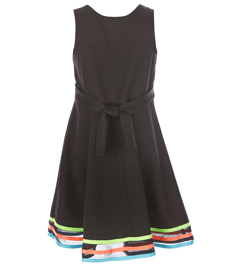Bonnie Jean Big Girls 7-16 Neon-Straps Textured Fit-And-Flare Dress