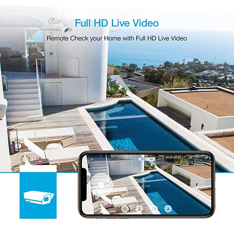 Outdoor Security Camera  1080P Wireless WiFi Home Surveillance Waterproof Camera with Night Vision Motion Detection Remote Access Compatible with AlexaW4 White