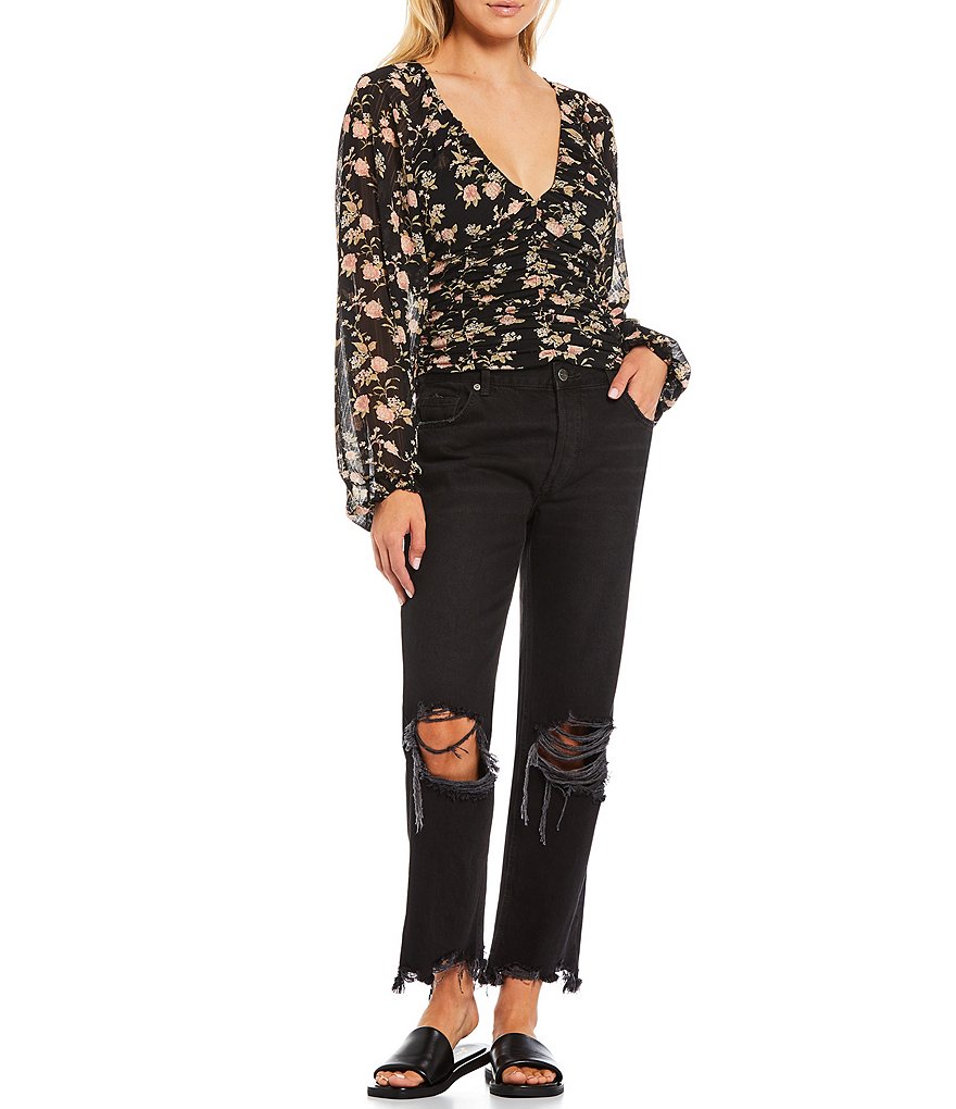 WAYF Double Ruffle V-Neck Peplum Top