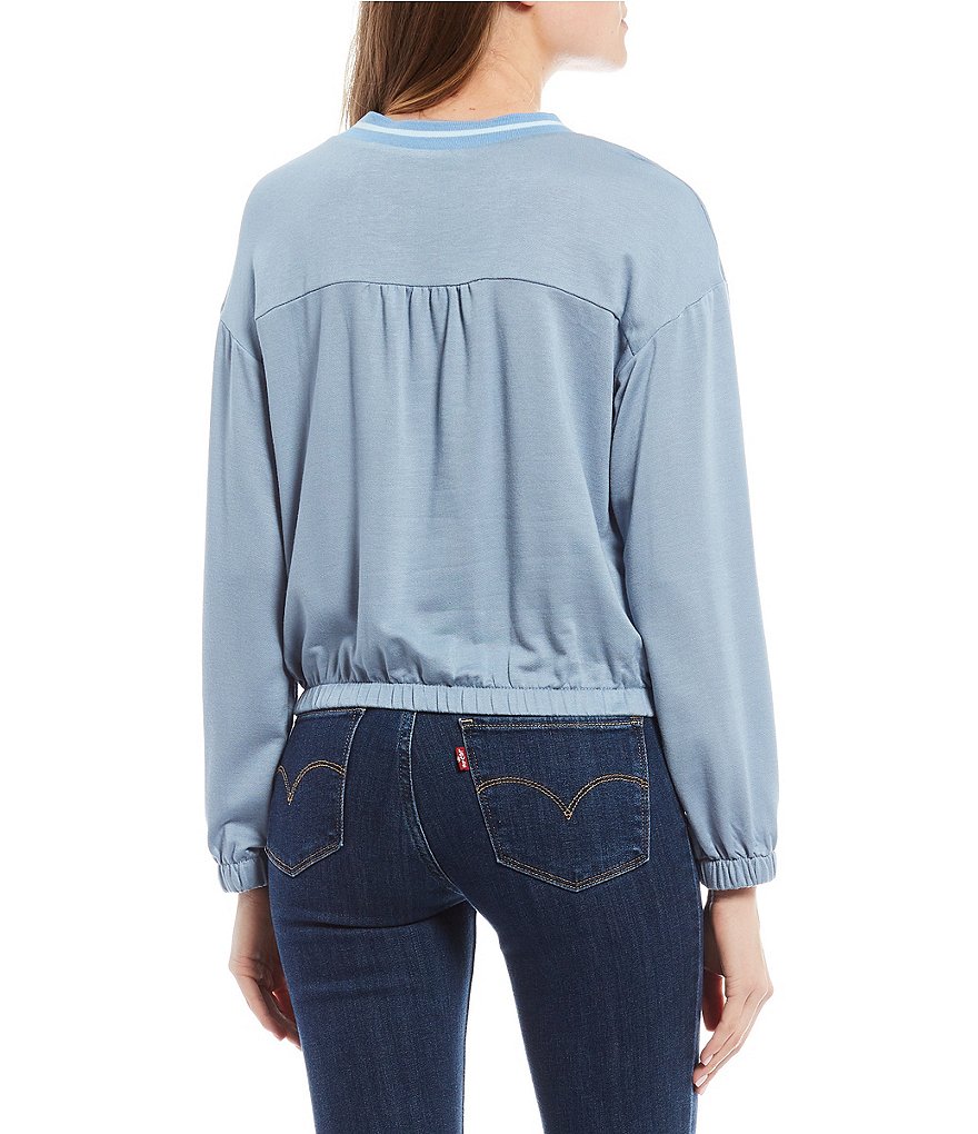Moa Moa Long-Sleeve Ringer Tie-Bottom Hem Top
