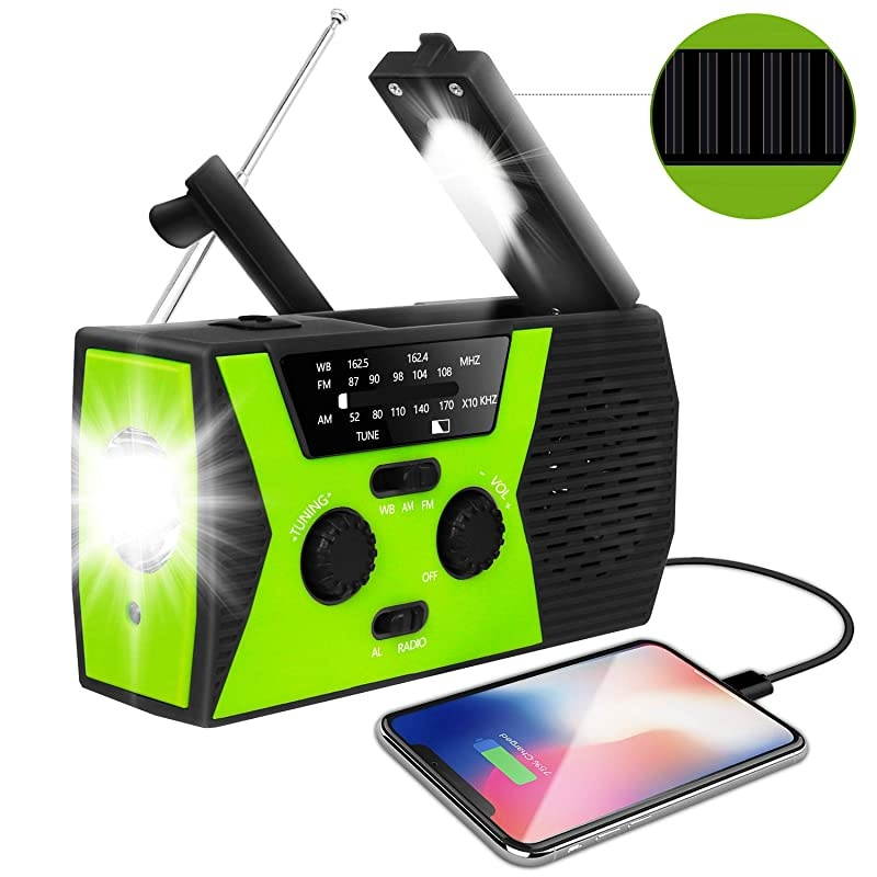 2020 Upgraded Emergency Solar Hand Crank Radio  Hand Crank AMFMNOAA Weather Radio with Flashlight Reading Lamp 2000mAh Power BankUSB Cell Phone Charger and SOS Alarm
