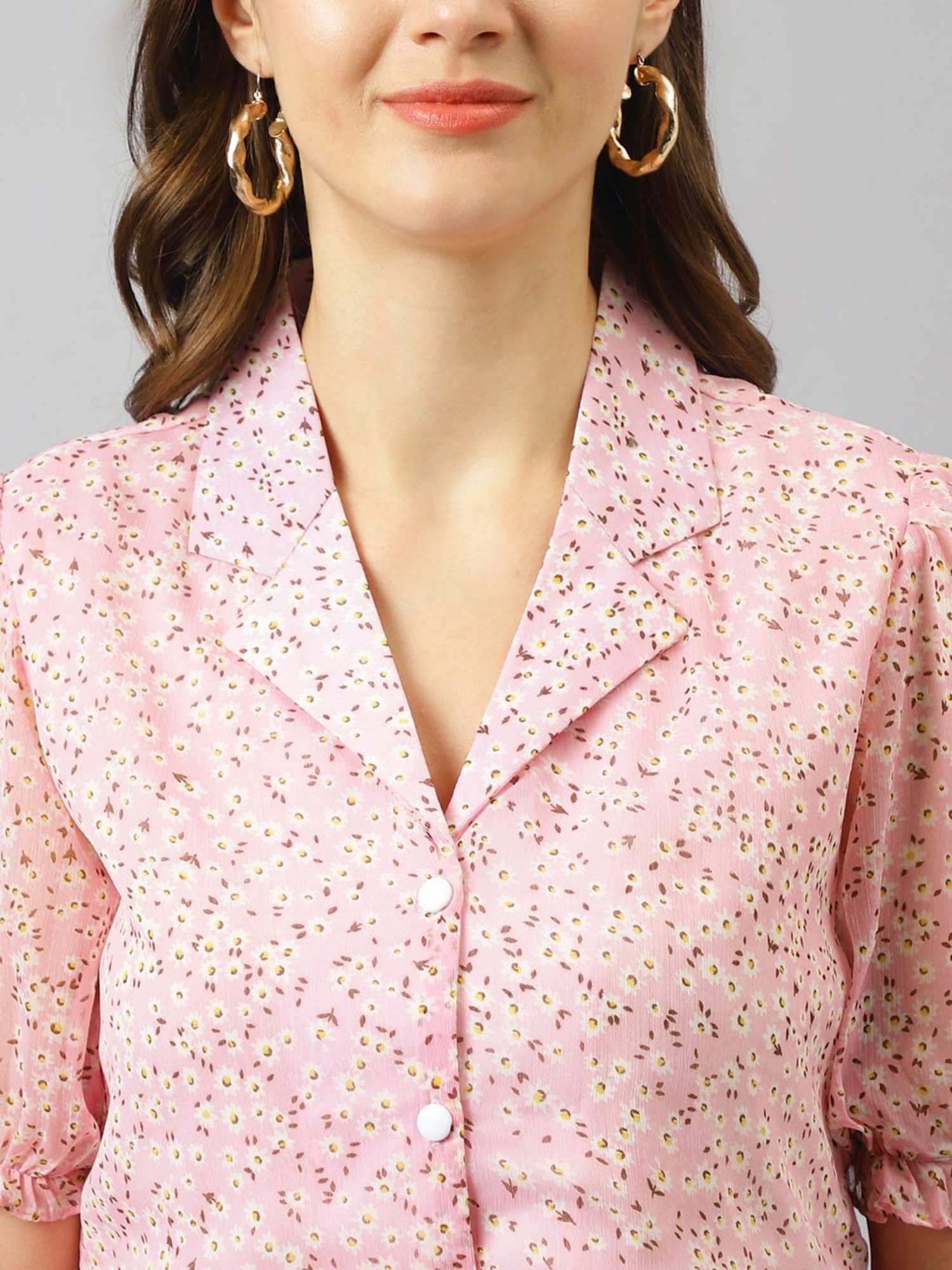 KERI PERRY Baby Pink Floral Print Top