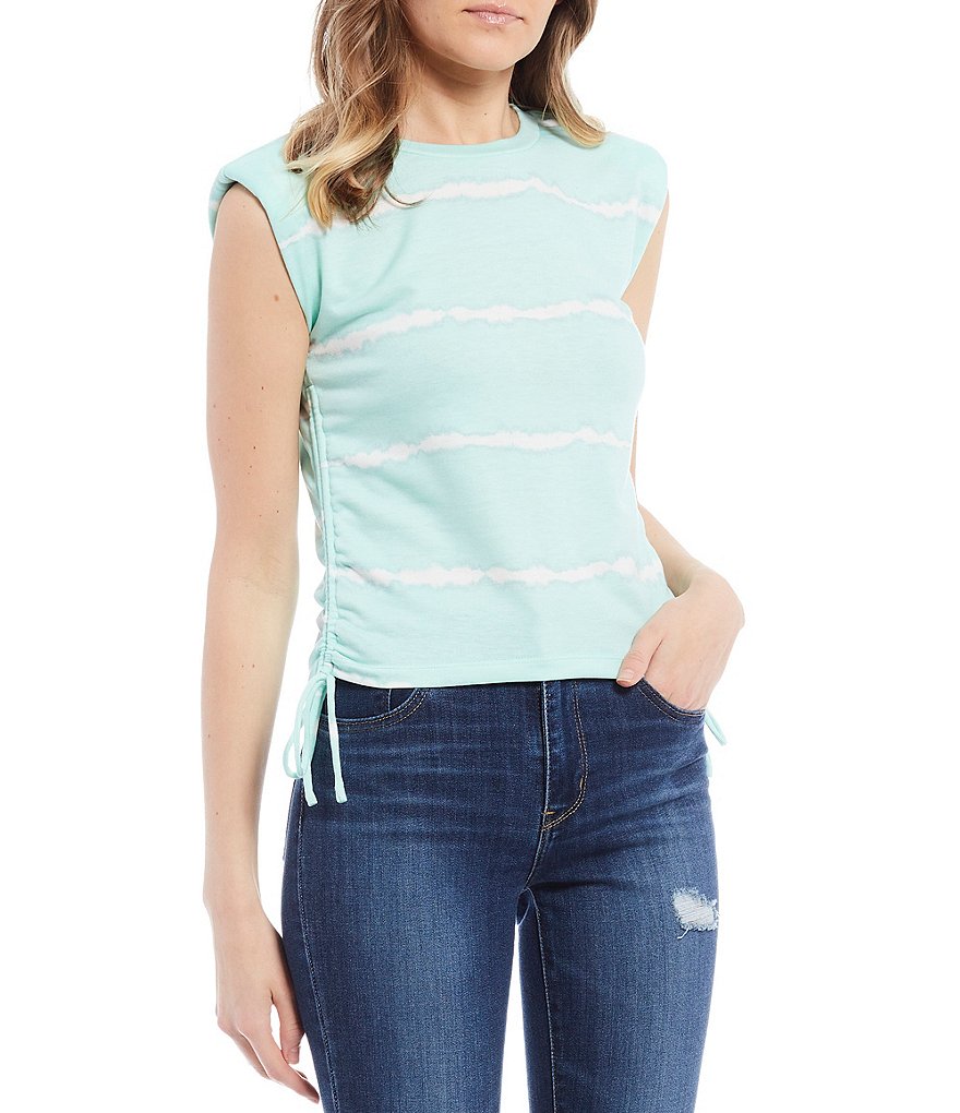 June & Hudson Stripe Cap Sleeves Side Cinched Top