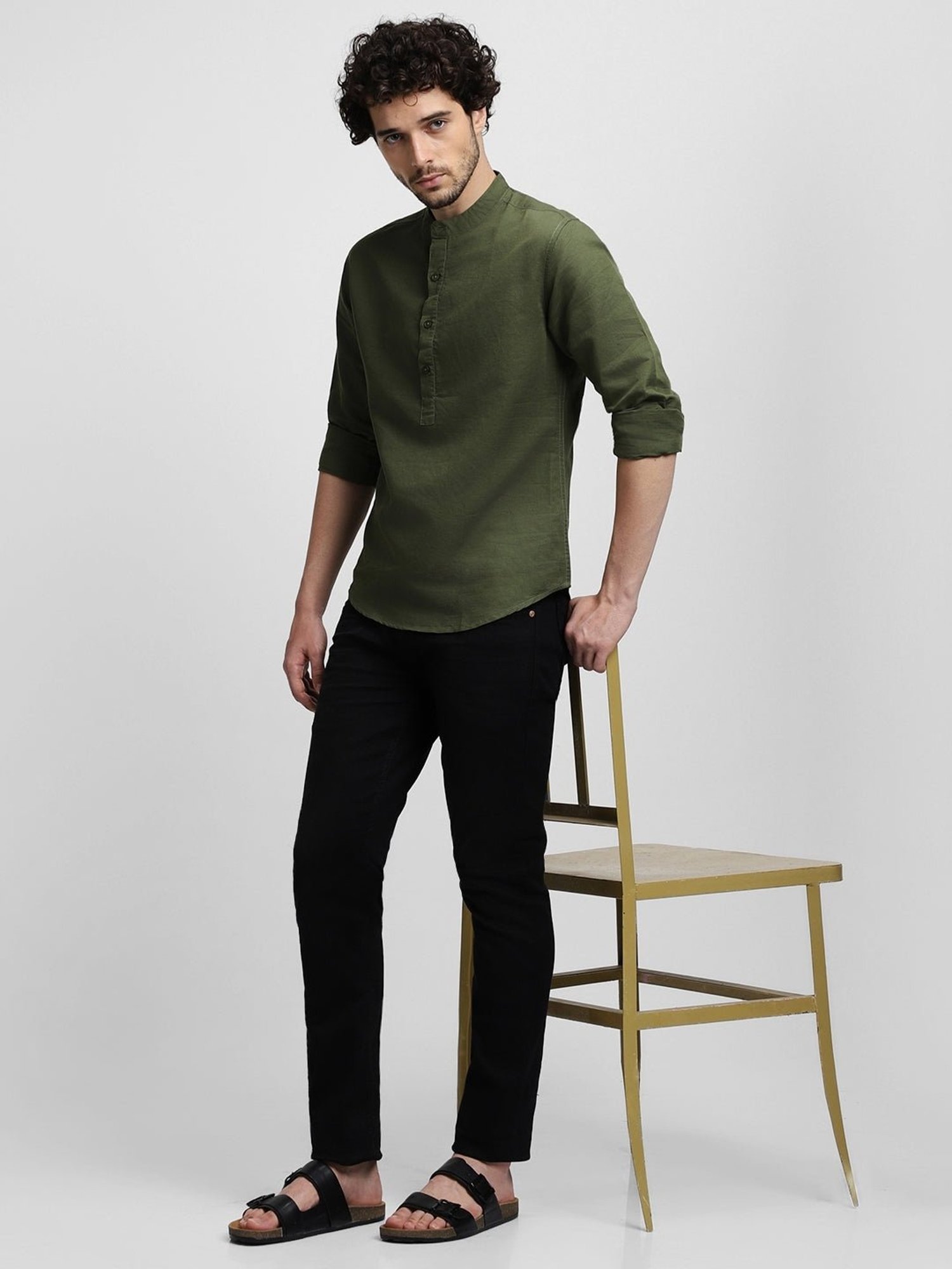 Dennis Lingo Olive Cotton Slim Fit Shirt