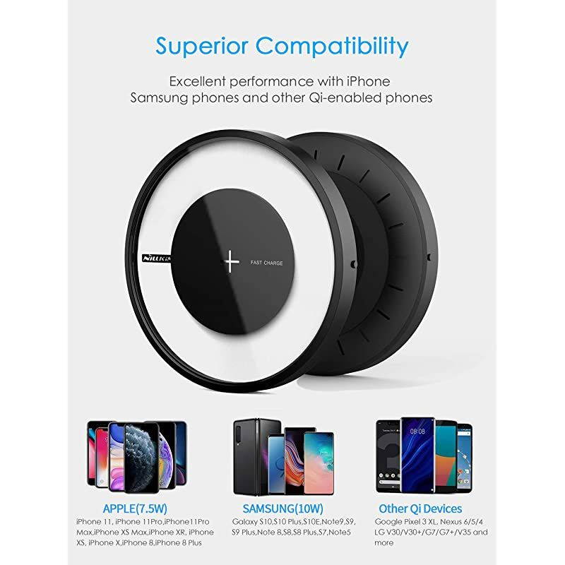 Wireless Charger 10W Fast Qi Wireless Charging Pad Colorful LED Light 75W Compatible with iPhone 1111 Pro11 Pro MaxXs MaxXSXRX8 Plus10W for Samsung Galaxy S20S10S10 PlusNote 10