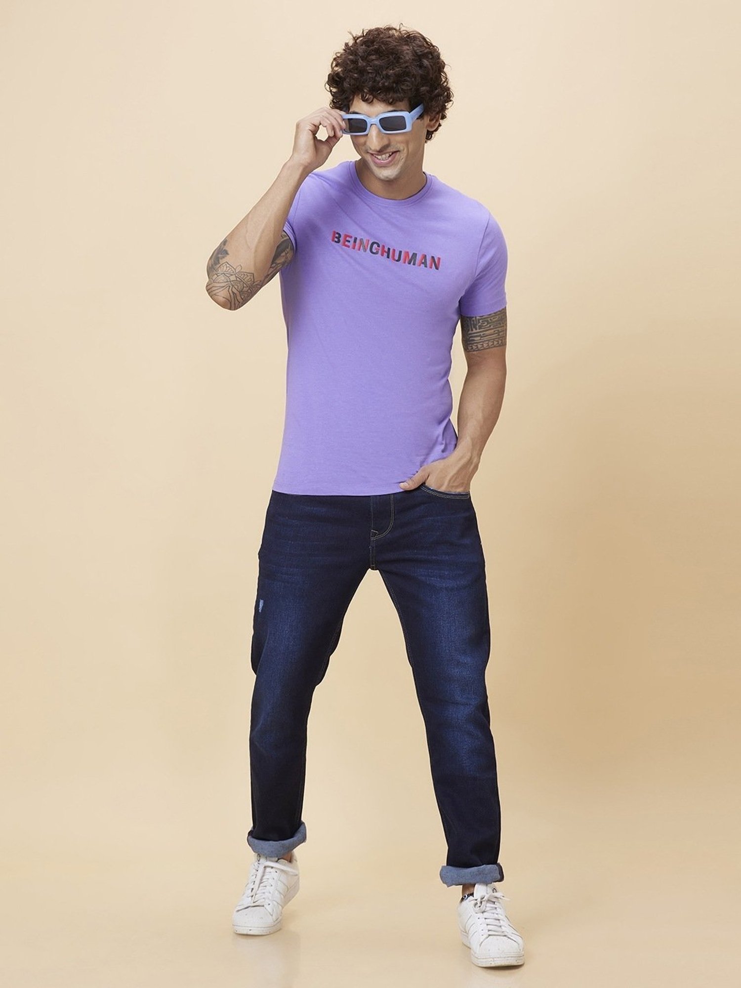 Being Human Purple Regular Fit Logo Printed T-Shirt