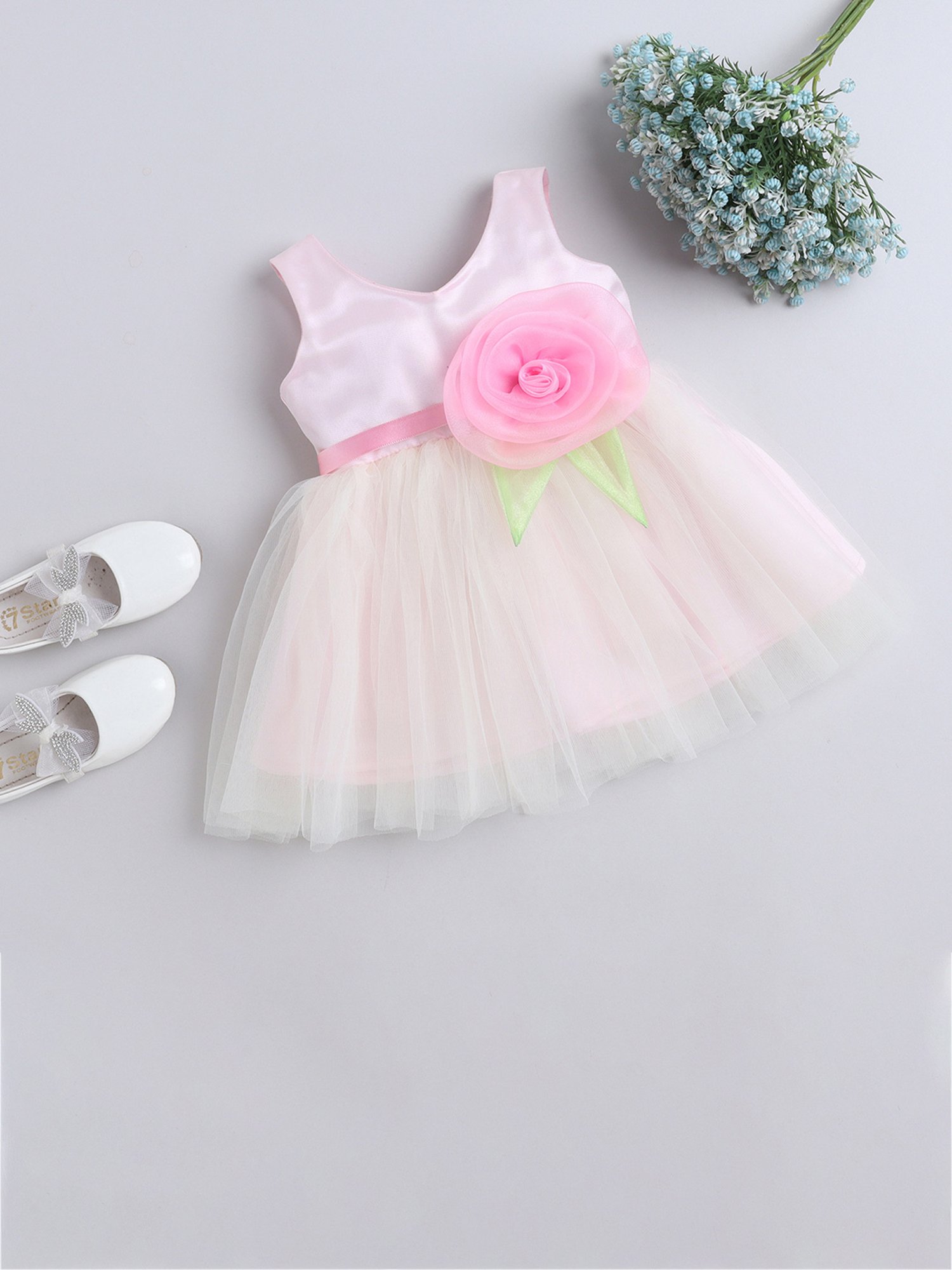 Many Frocks Kids Pink Solid Dress