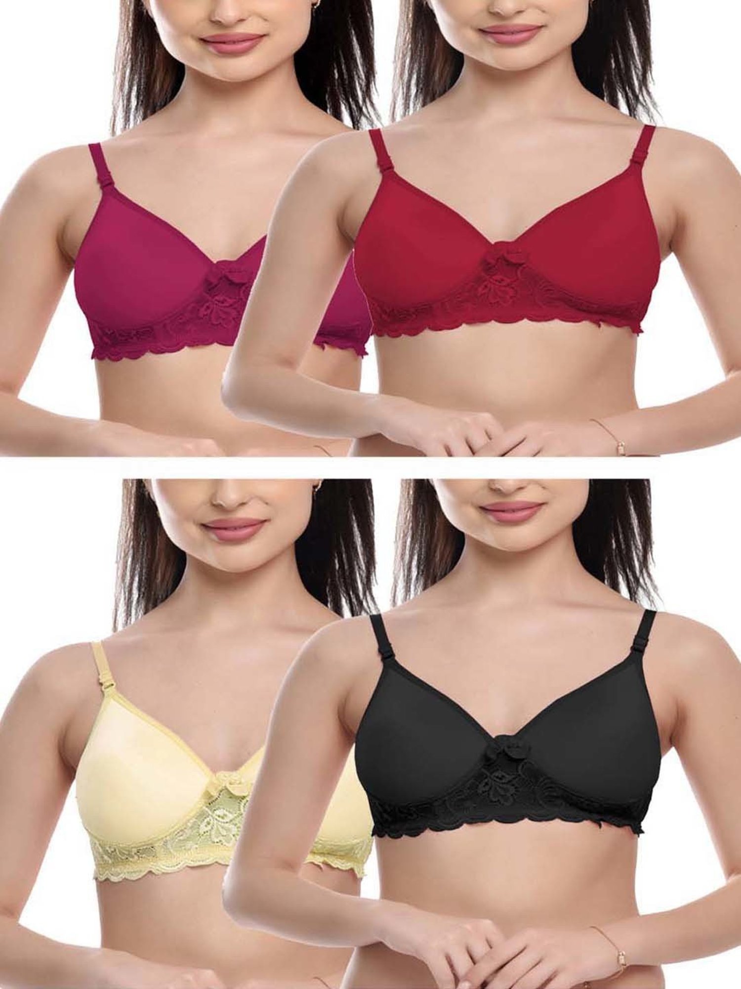 FIMS: Fashion is my Style Multicolored Lace Work Push-Up Bras - Pack Of 4