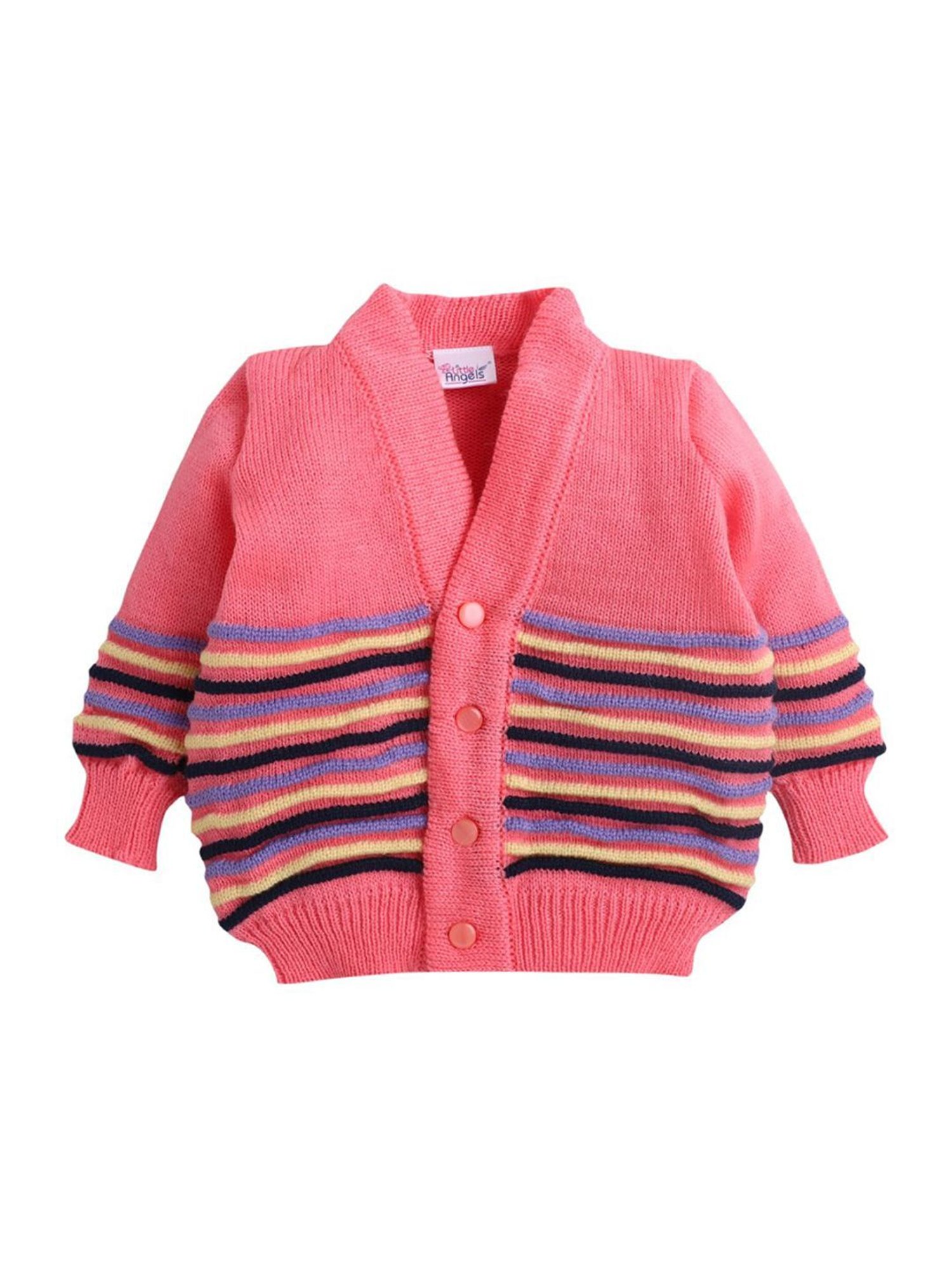 Little Angels Kids Pink & Black Striped Full Sleeves Sweater Set