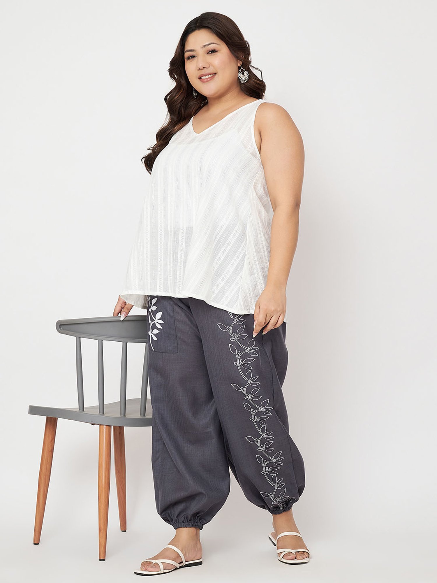 9rasa Grey Printed Plus Size Pants